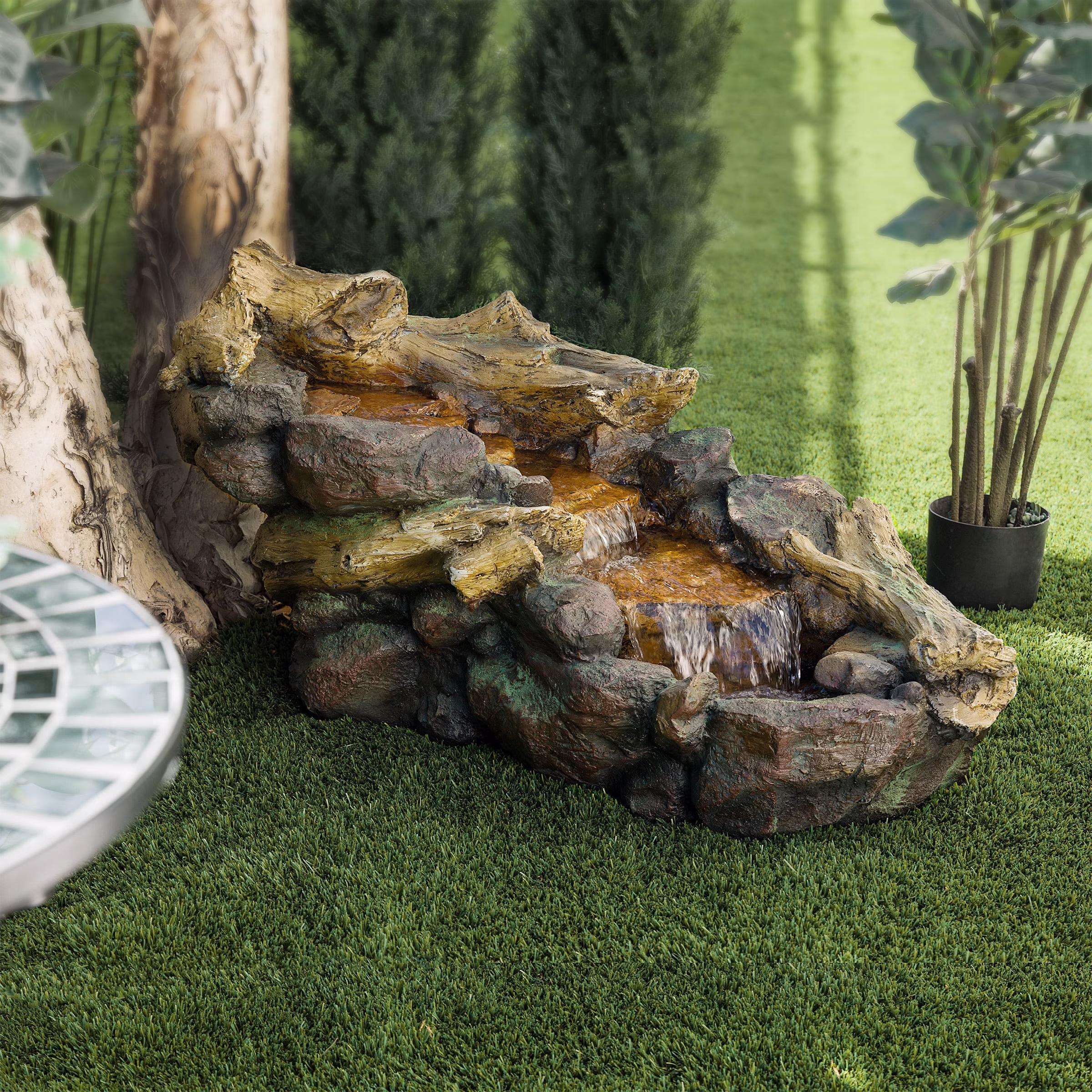Alpine Corporation 59" x 16" x 20" Polystone Light-Up Cascading Floor Pump Fountain, Brown - image 6