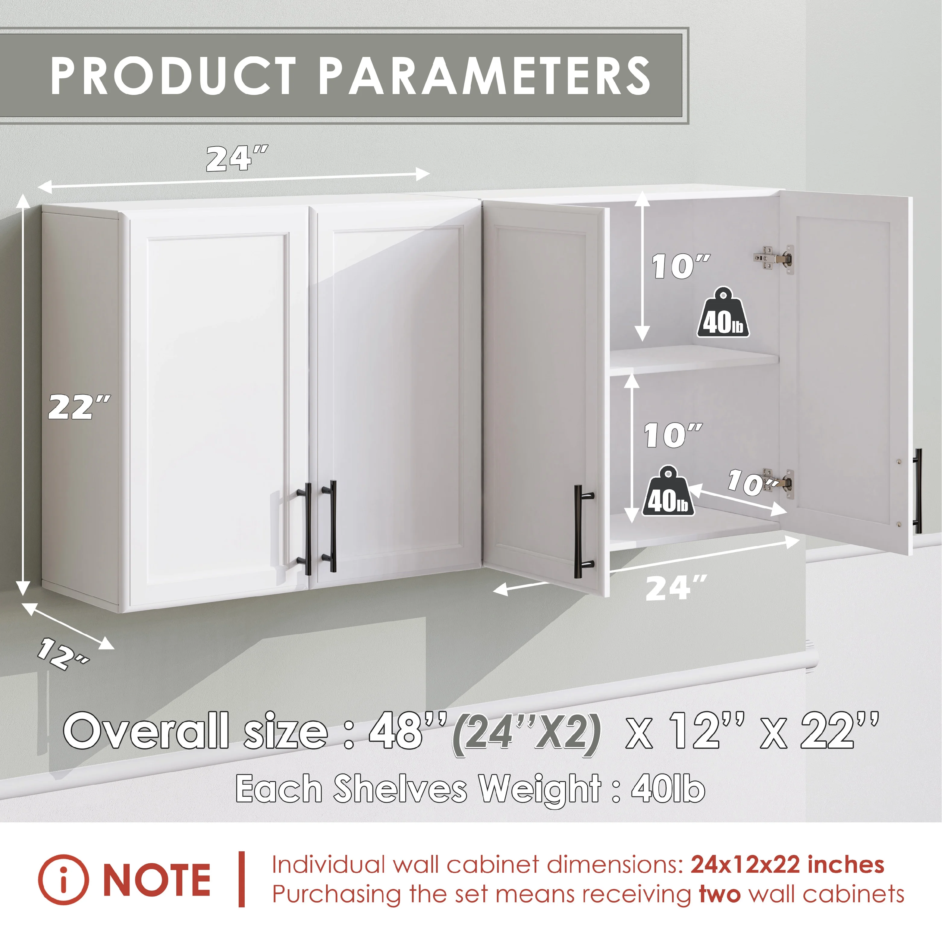 24" x 2Pcs Kitchen Wall Cabinet - image 3