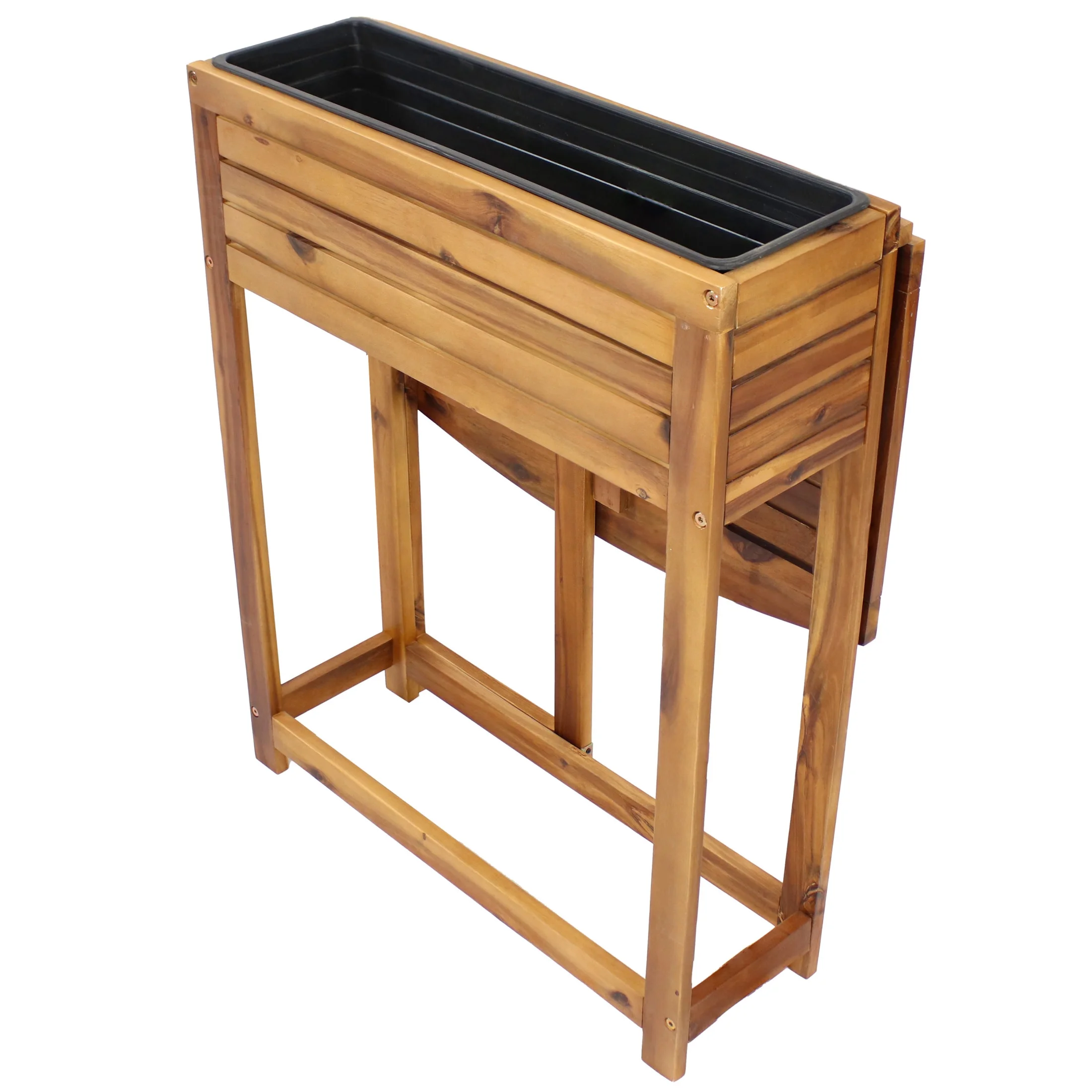 Sunnydaze 24.25" x 25" x 30.5" Natural Acacia Wood Rectangular Raised Garden Bed with Shelf - image 7