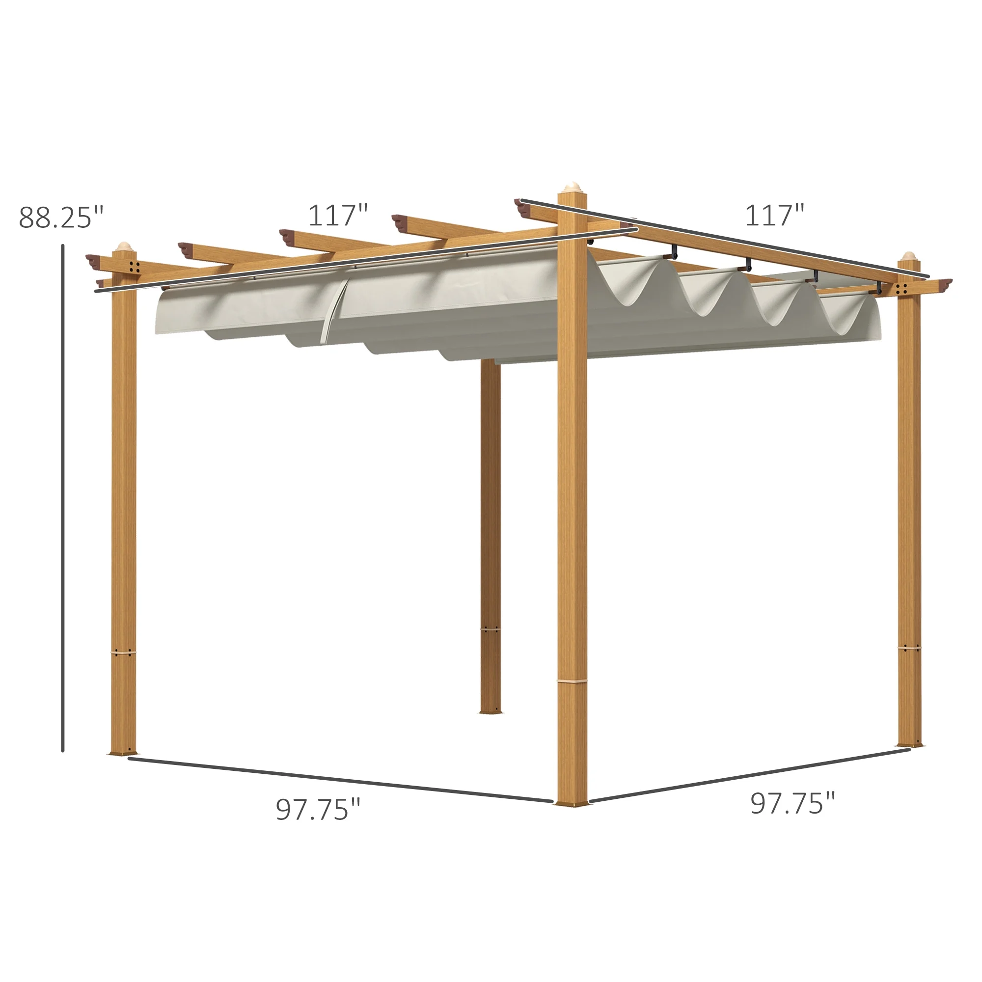 Outsunny 10' x 10' x 88.25" Cream White Aluminum Pergola, Retractable Canopy and Water-Resistant - image 8