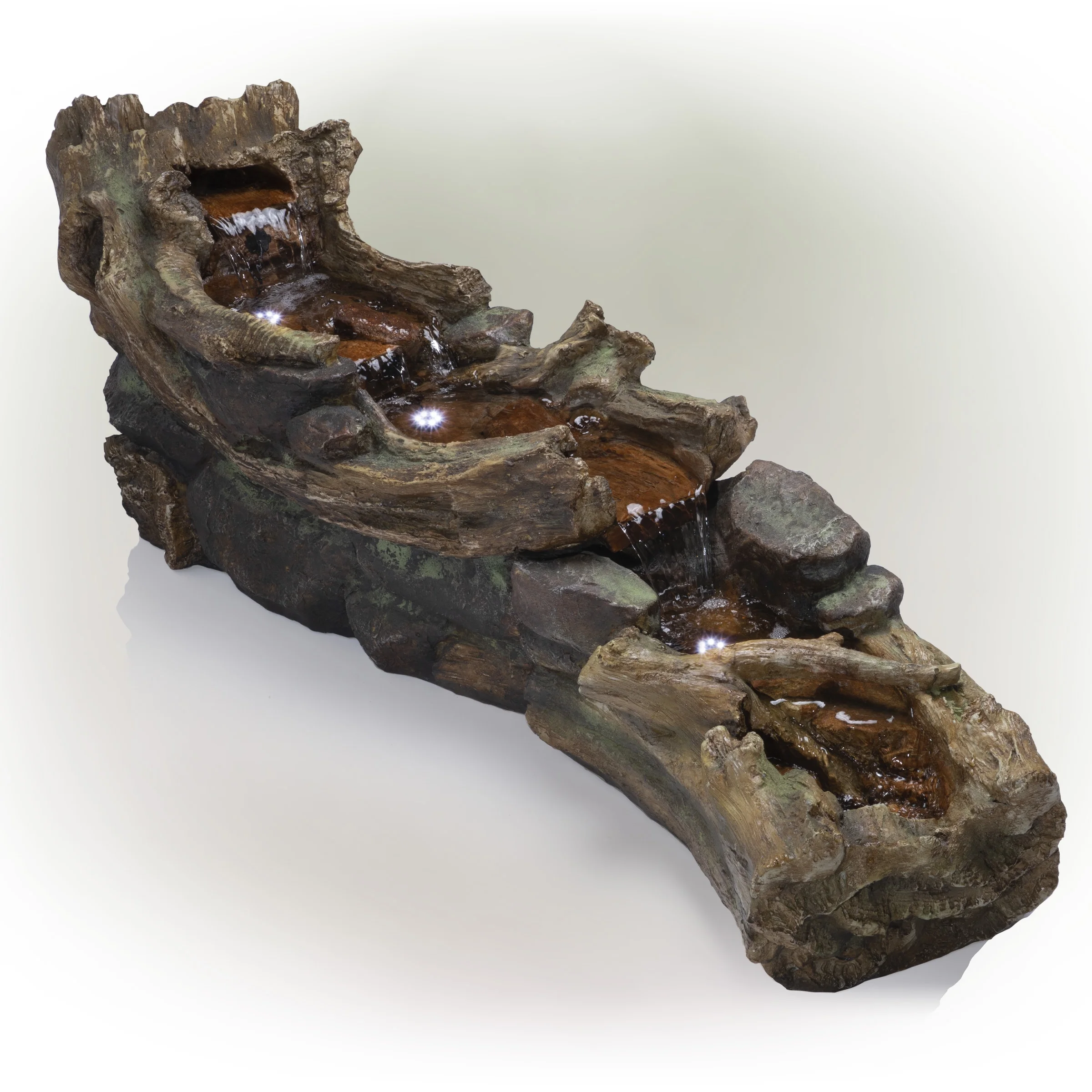 Alpine Corporation 59" x 16" x 20" Polystone Light-Up Cascading Floor Pump Fountain, Brown - image 2
