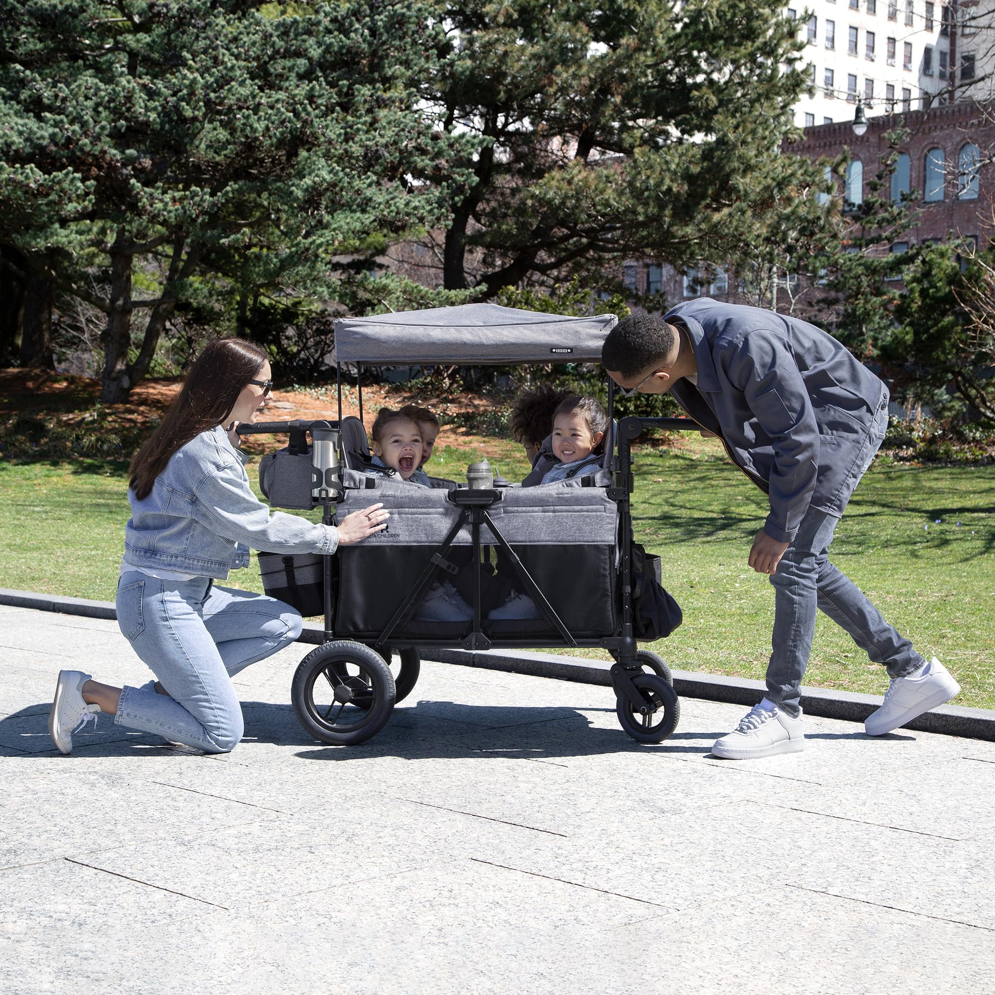 Convertible 4-Kid Wagon Stroller with 5 Seating Options, Canopy, Storage, Cooler & Safety Harnesses - product image 2