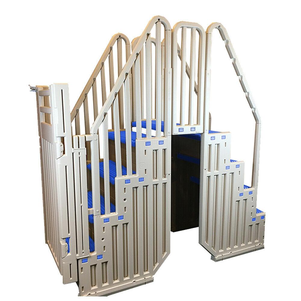 Confer Above Ground Pool Steps with Blue Safety Closure, Warm Gray Pool Entry Ladder System - product image 2