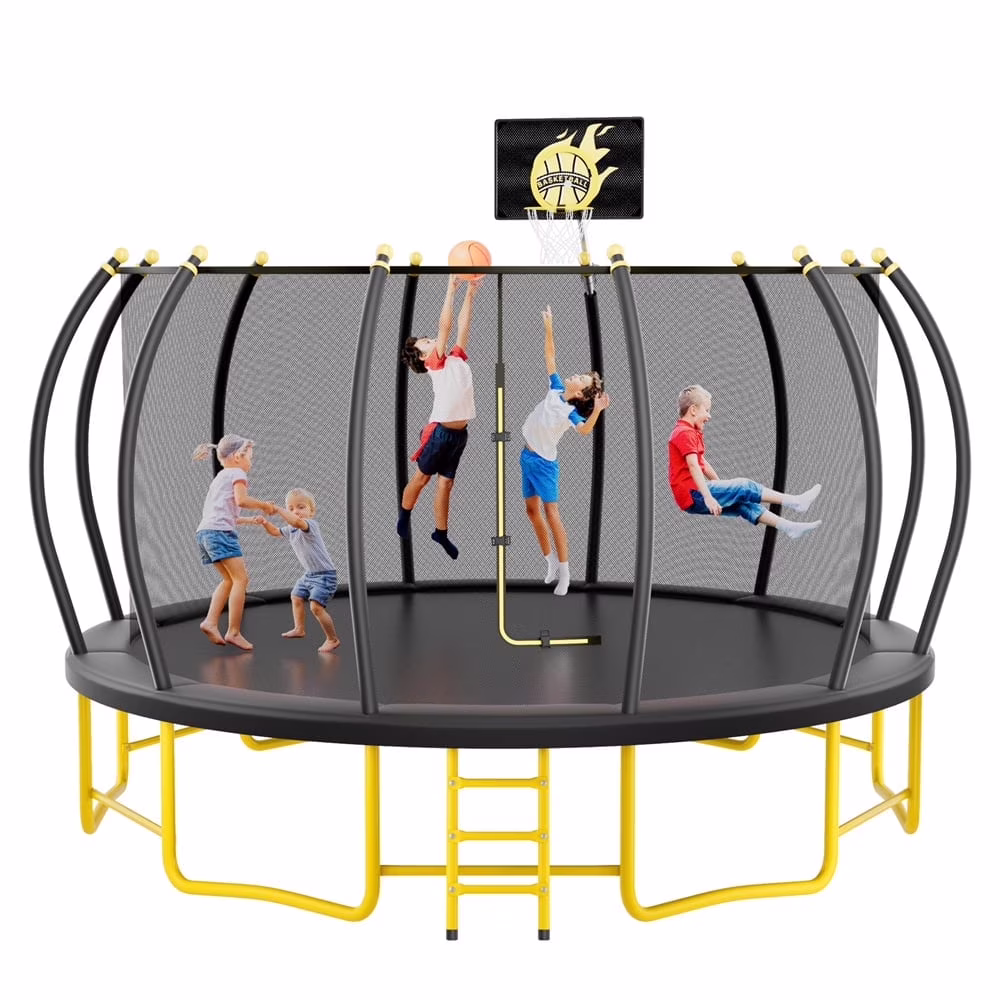 JAMPOOCA Pumpkin Trampoline with Enclosure for Kids and Adults, Black/Yellow, 63.78" x 17.72" x 8.66" - image 6