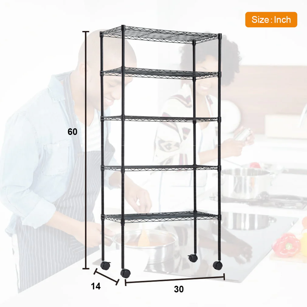 BestMassage Adjustable 30"W x 14"D x 60"H 5-Shelf Metal Freestanding Shelves, Black - image 7