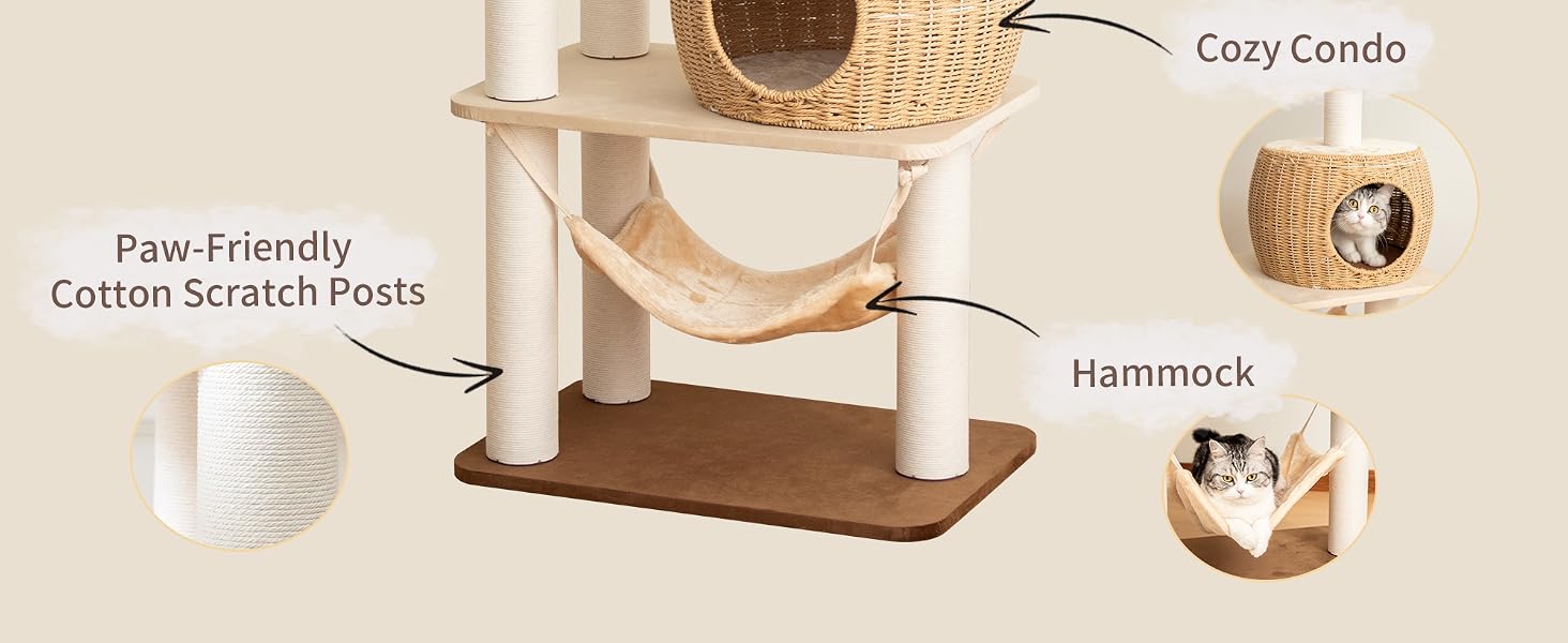cat tree large indoor hammock capsule clear bowl solid wood tower kitties
