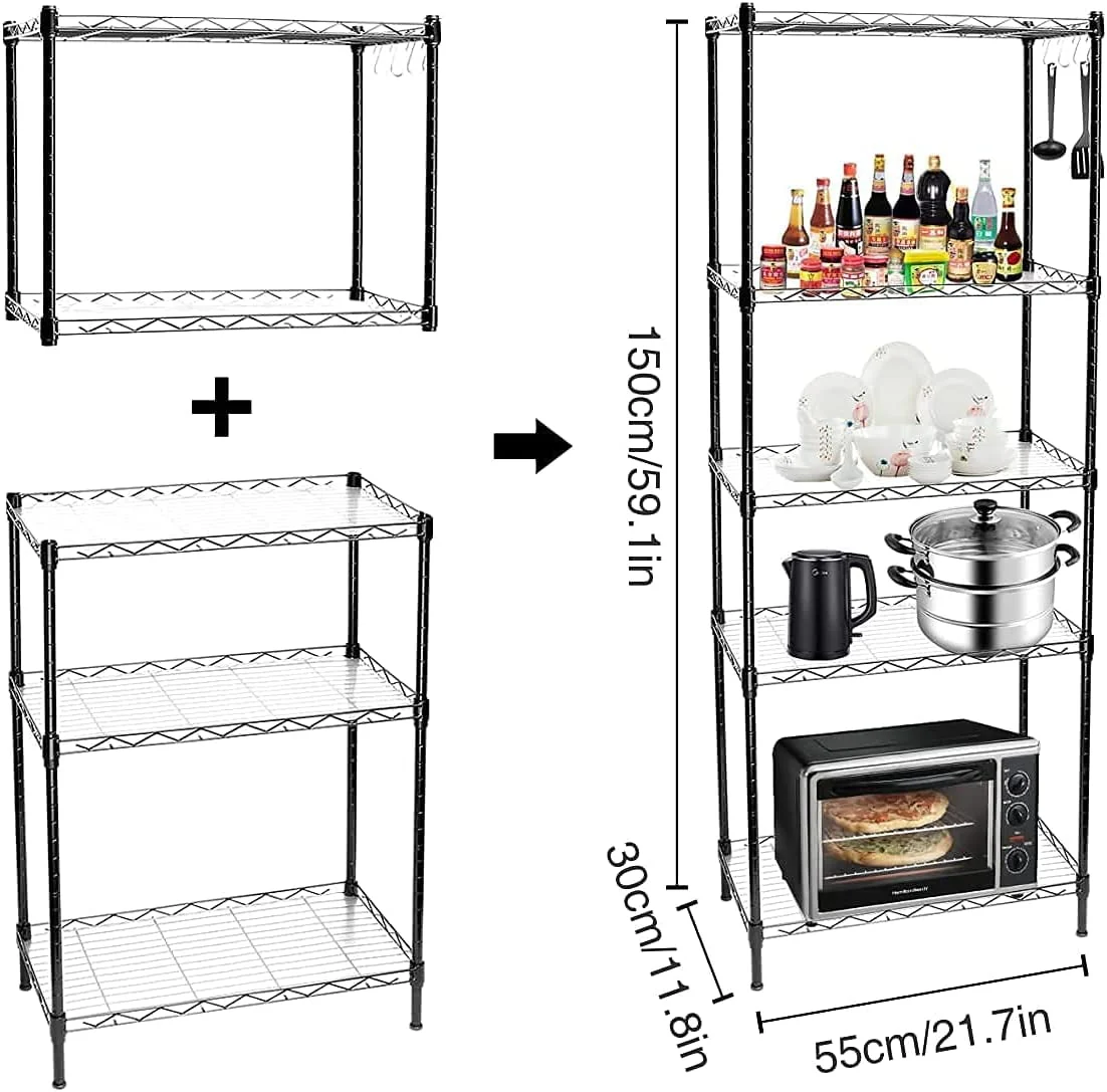 Vebreda 5-Tier Wire Shelving Unit, 21.7"L x 11.8"W x 59.1"H, Black - image 5