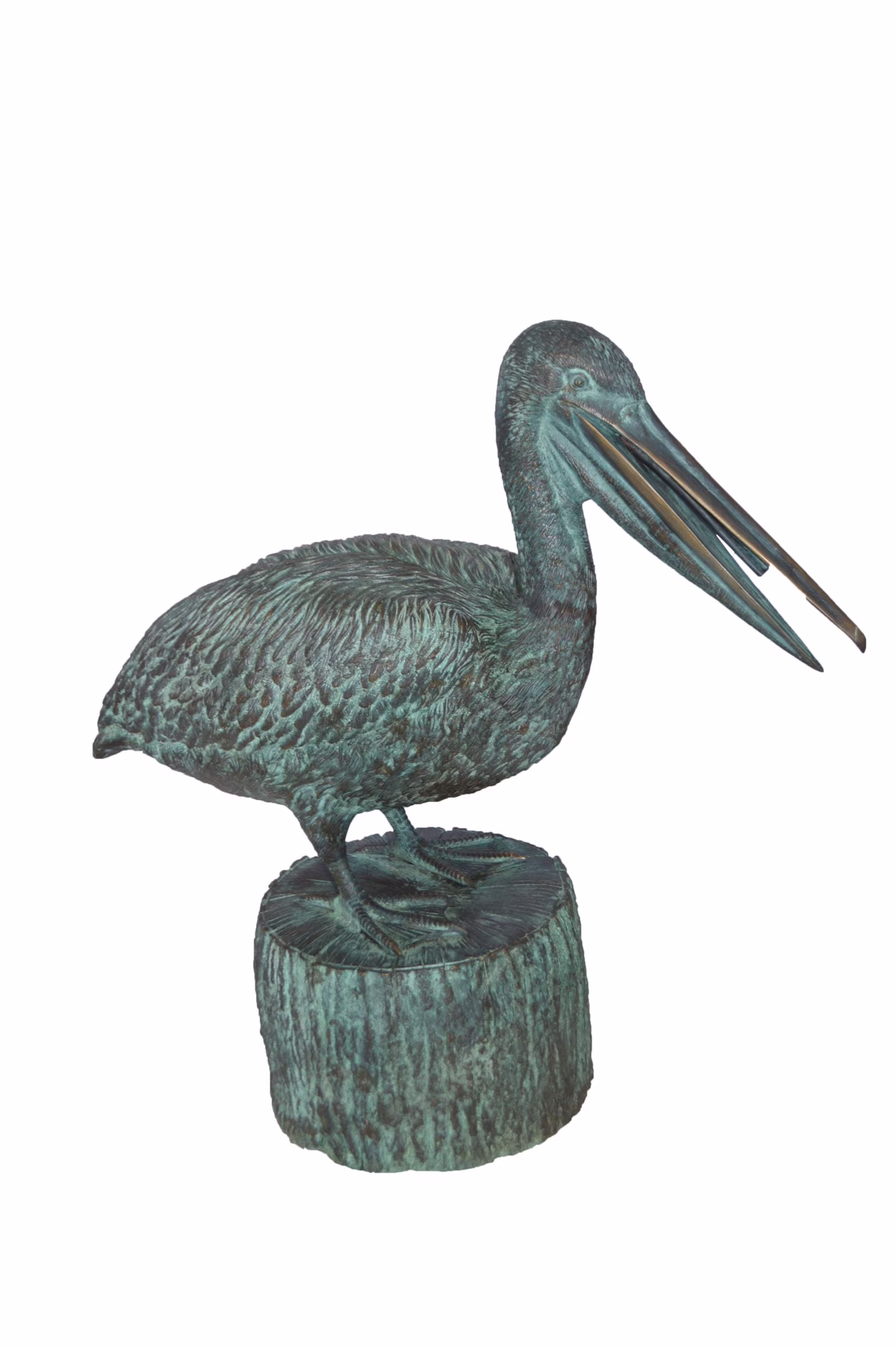 Nifao Pelican on a Tree Stump fountain bronze statue - Size: 30"L x 16"W x 46"H. - image 1