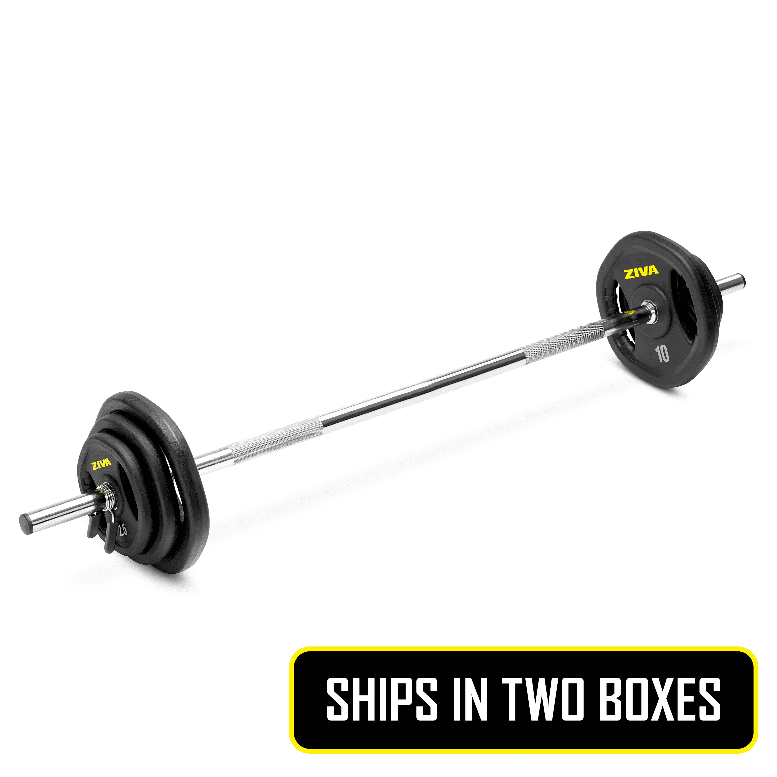 ZIVA RPU Studio Barbell Adjustable Weight Set - 6 High Grade RPU Coated Grip Plates (2 x 2.5lb, 2 x 5lb, 2 x 10lb) 1.18" D Steel Chrome Bar (55L x - image 2