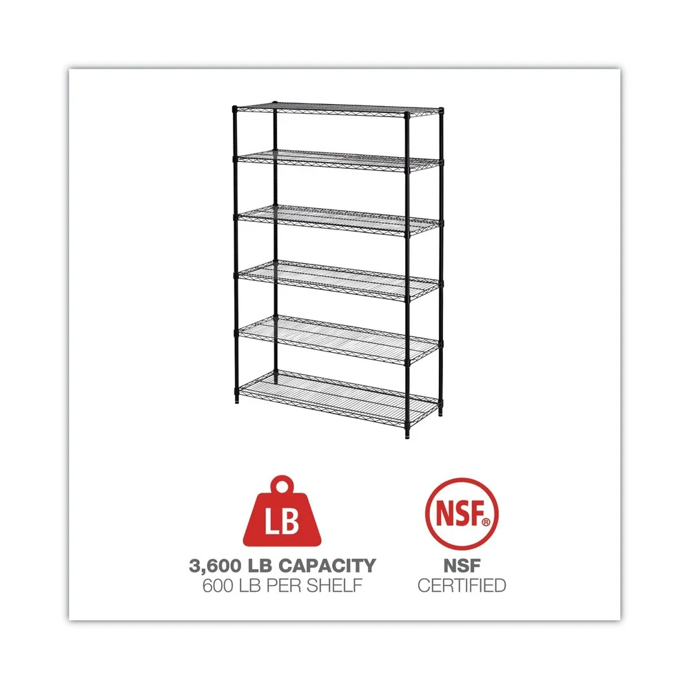 Alera Commercial Wire Shelving Six-Shelf 48w X 18d X 72h Black (ALESW664818BL) - image 8