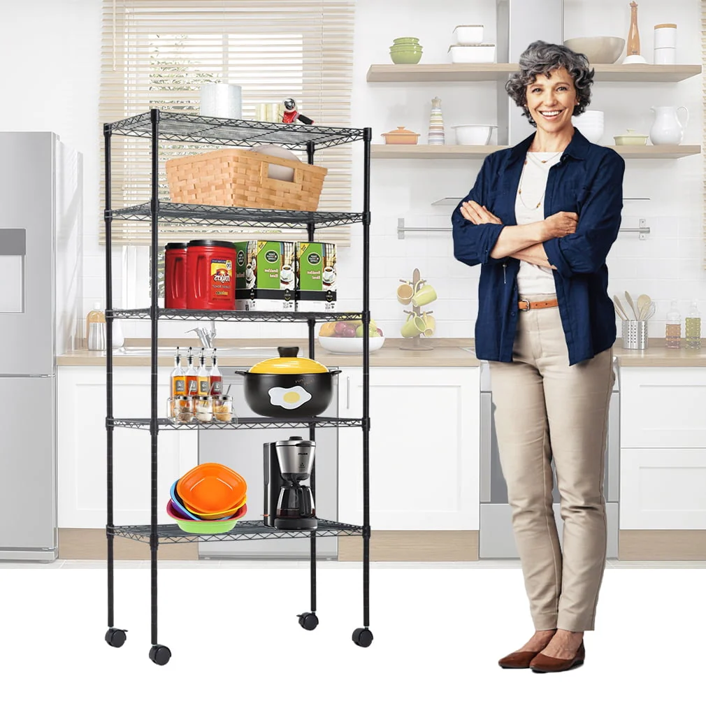 BestMassage Adjustable 30"W x 14"D x 60"H 5-Shelf Metal Freestanding Shelves, Black - image 6
