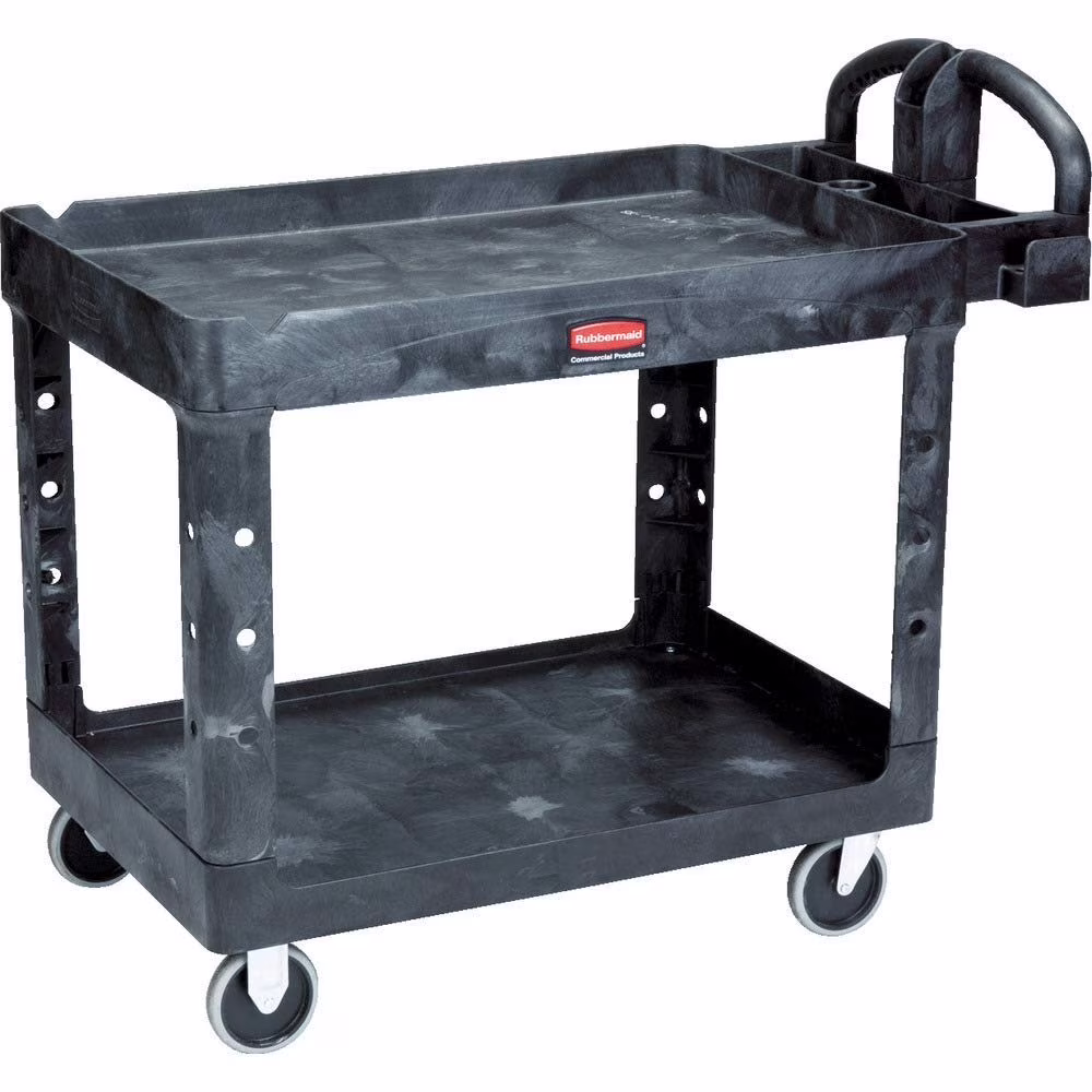 Rubbermaid Commercial Flat Shelf Utility Cart, Two-Shelf, 19.19w x 37.88d x 33.33h, Black -RCP450500BK - image 3