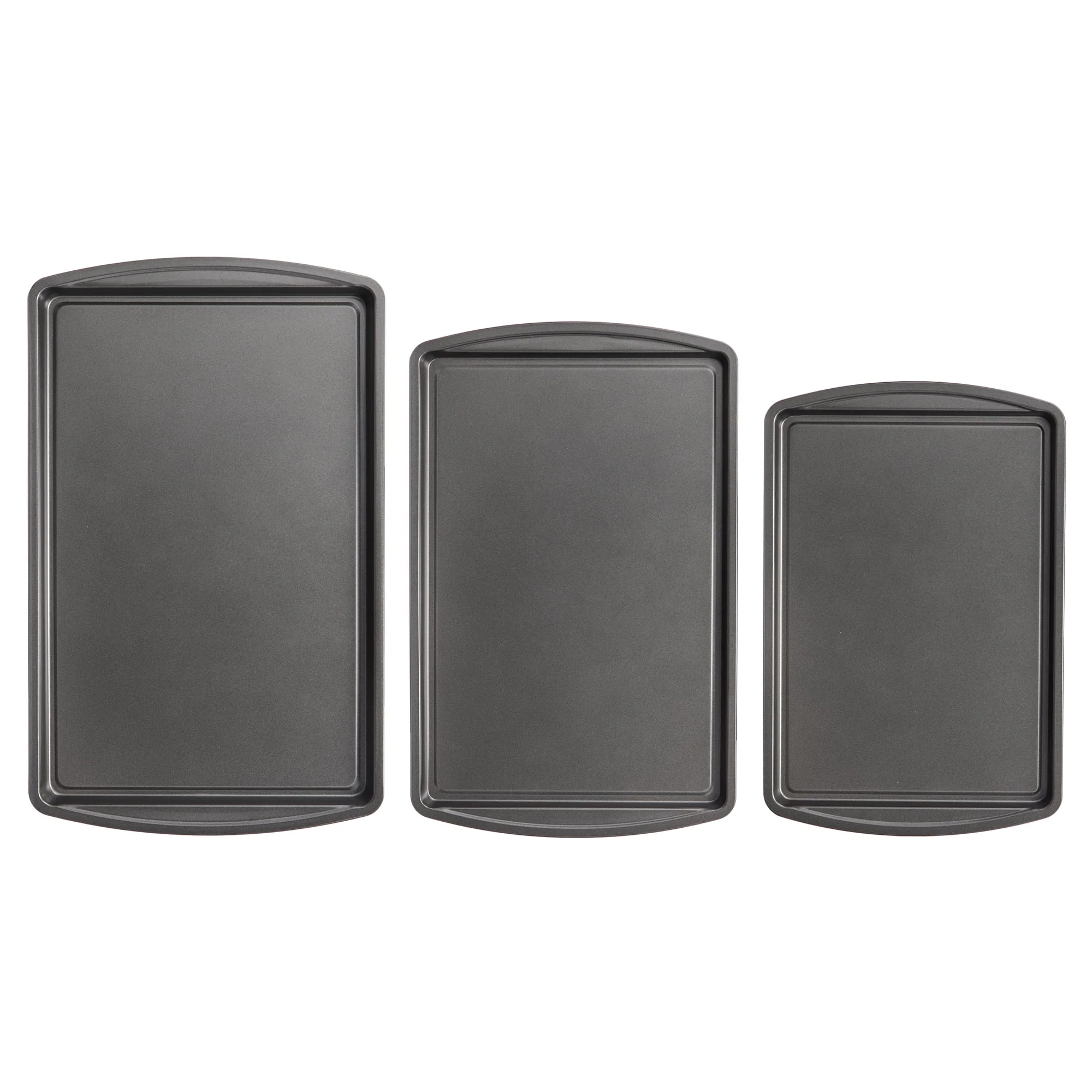 Mainstays 3PC Nonstick Cookie Set, 11.2" x 17.2", 10.2" x 15.2", 9.2" x 13.2", Gray - image 4