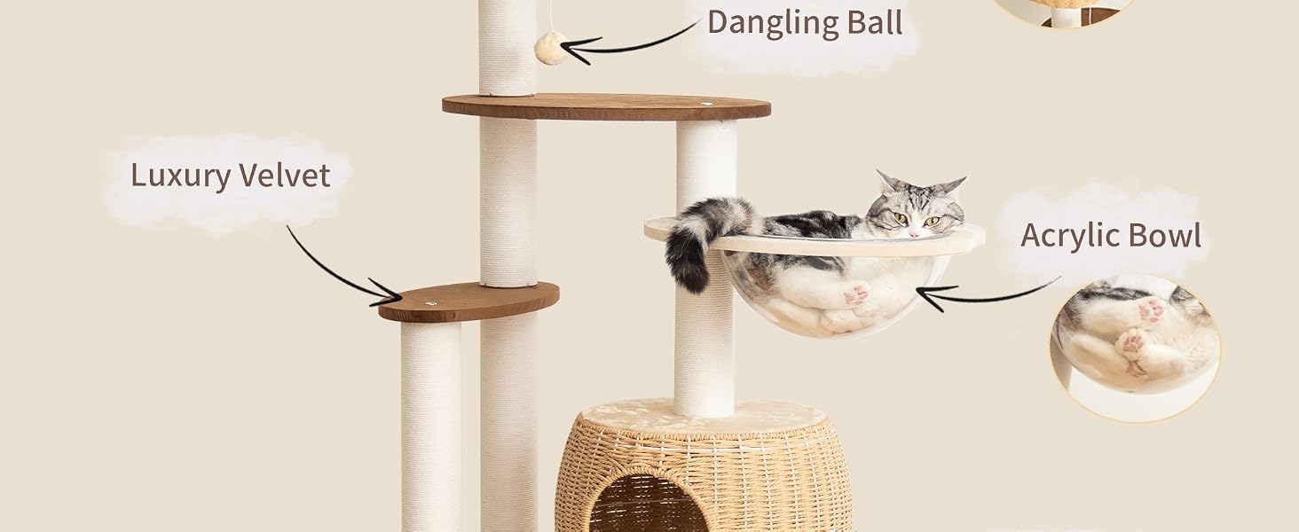 cat tree large indoor hammock capsule clear bowl solid wood tower kitties