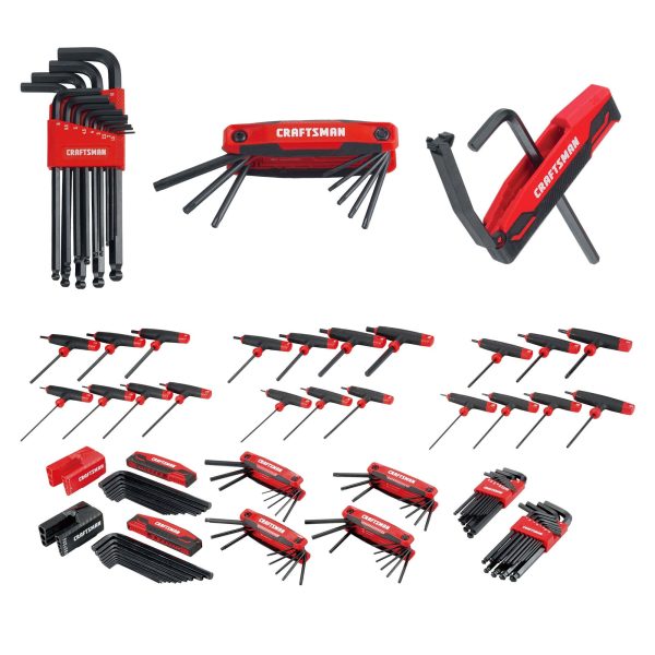 100-Piece SAE & Metric Combination Hex Key Set, Hardened Steel Allen Wrench Kit with Ball End & Flat End Storage Rack - product image 1