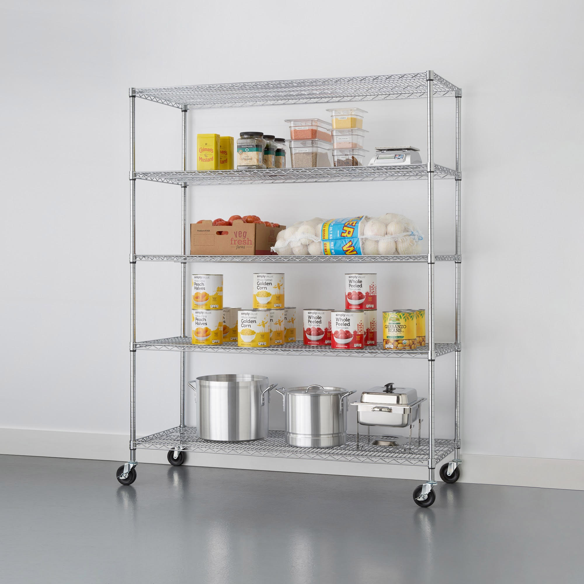 TRINITY 5-Tier Heavy Duty Wire Shelving Rack, 60' x 24' x 72' NSF, Includes Wheels - image 2