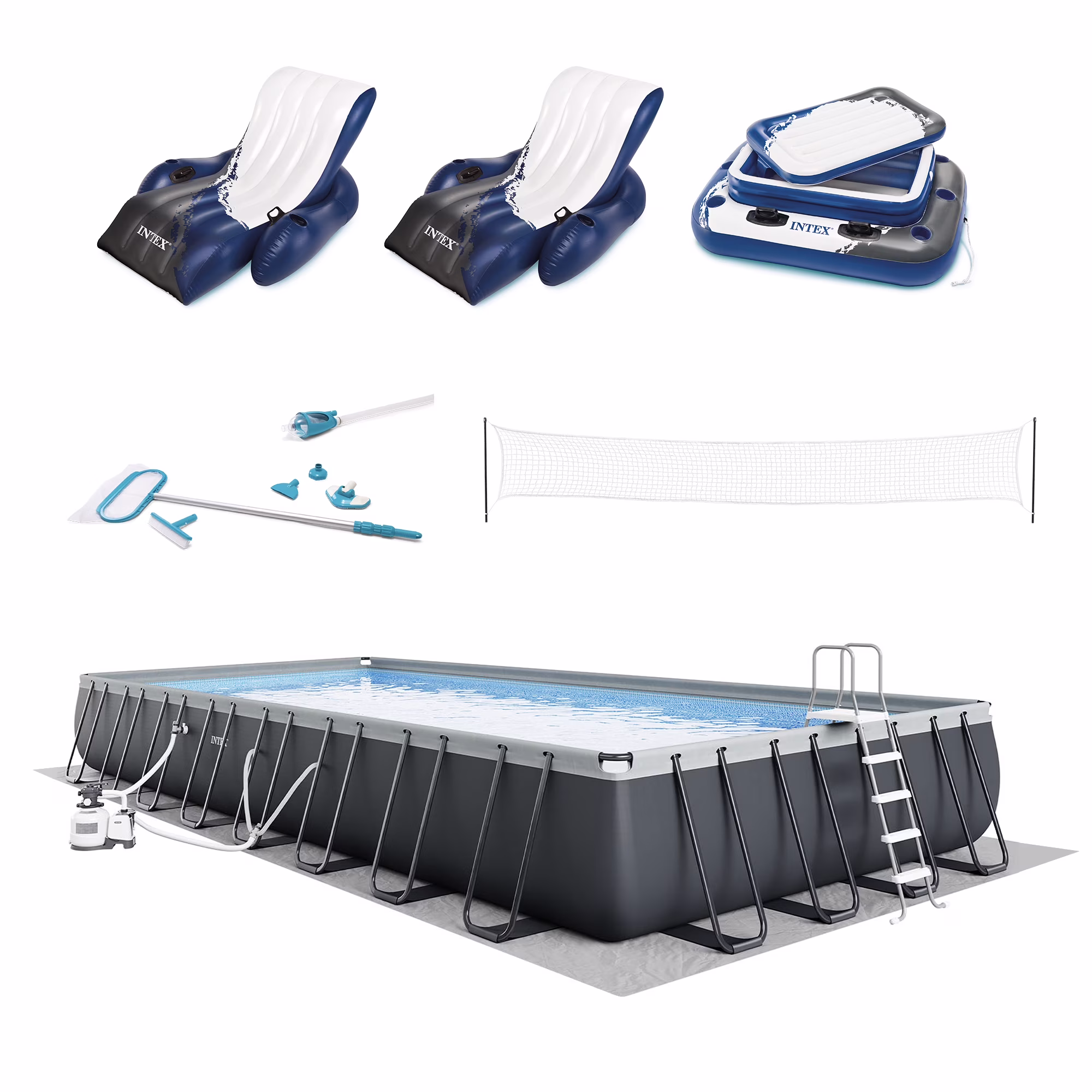INTEX 32ft x 16ft x 52in Ultra XTR Above Ground Pool, Floats (2 Pack), & Inflatable Cooler - image 1