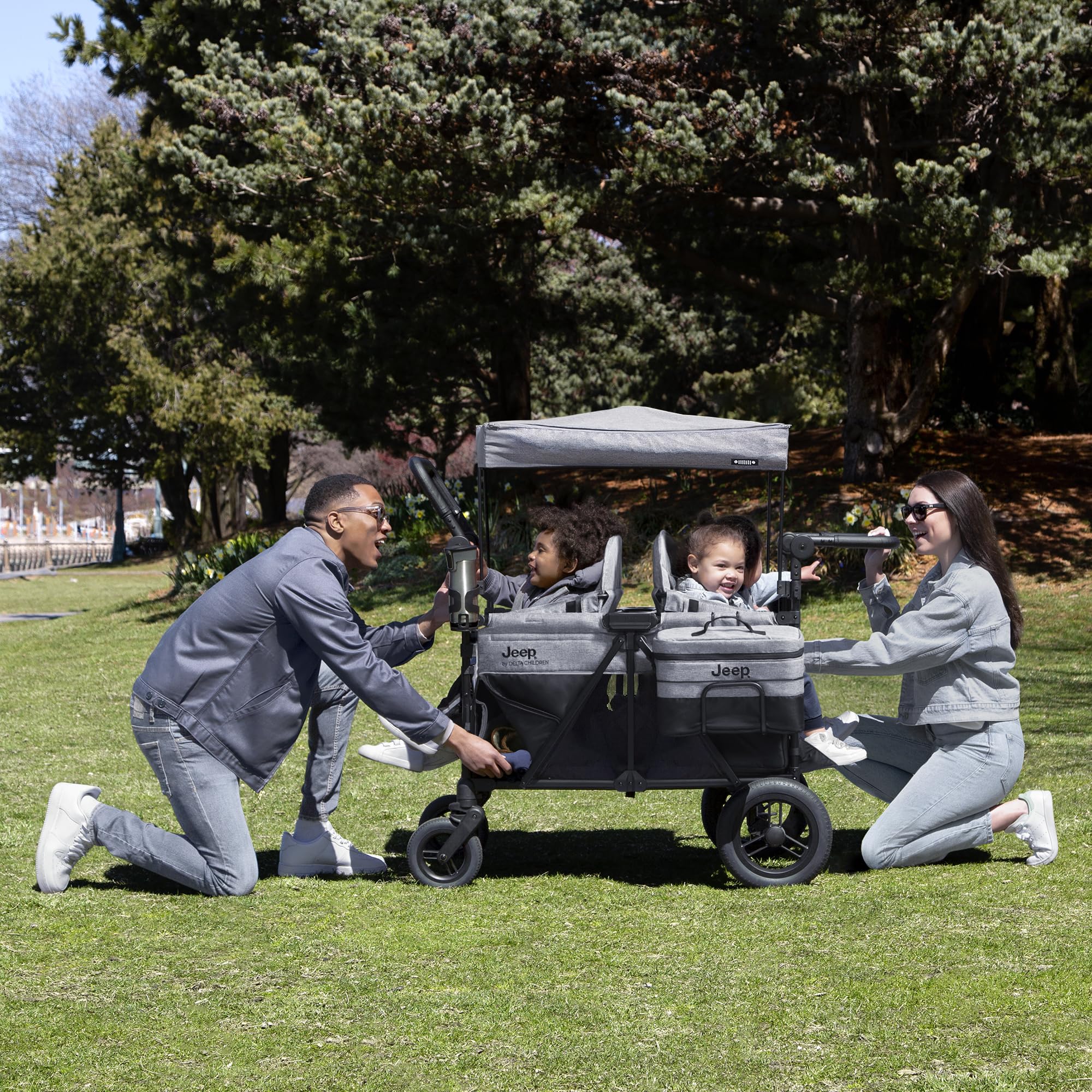 Convertible 4-Kid Wagon Stroller with 5 Seating Options, Canopy, Storage, Cooler & Safety Harnesses - product image 3