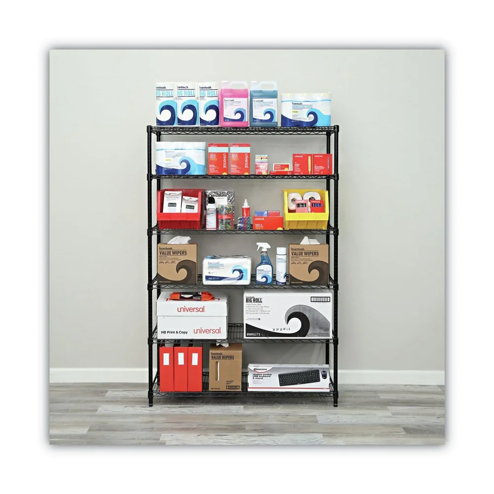Alera Commercial Wire Shelving Six-Shelf 48w X 18d X 72h Black (ALESW664818BL) - image 5