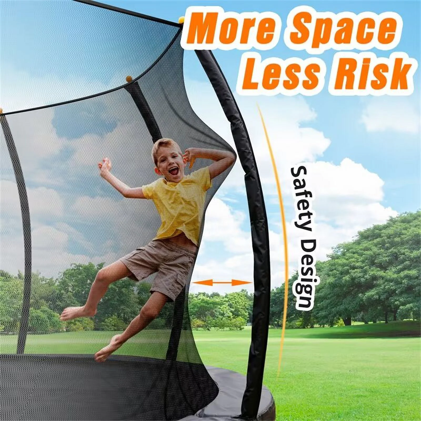 JAMPOOCA Pumpkin Trampoline with Enclosure for Kids and Adults, Black/Yellow, 63.78" x 17.72" x 8.66" - image 8