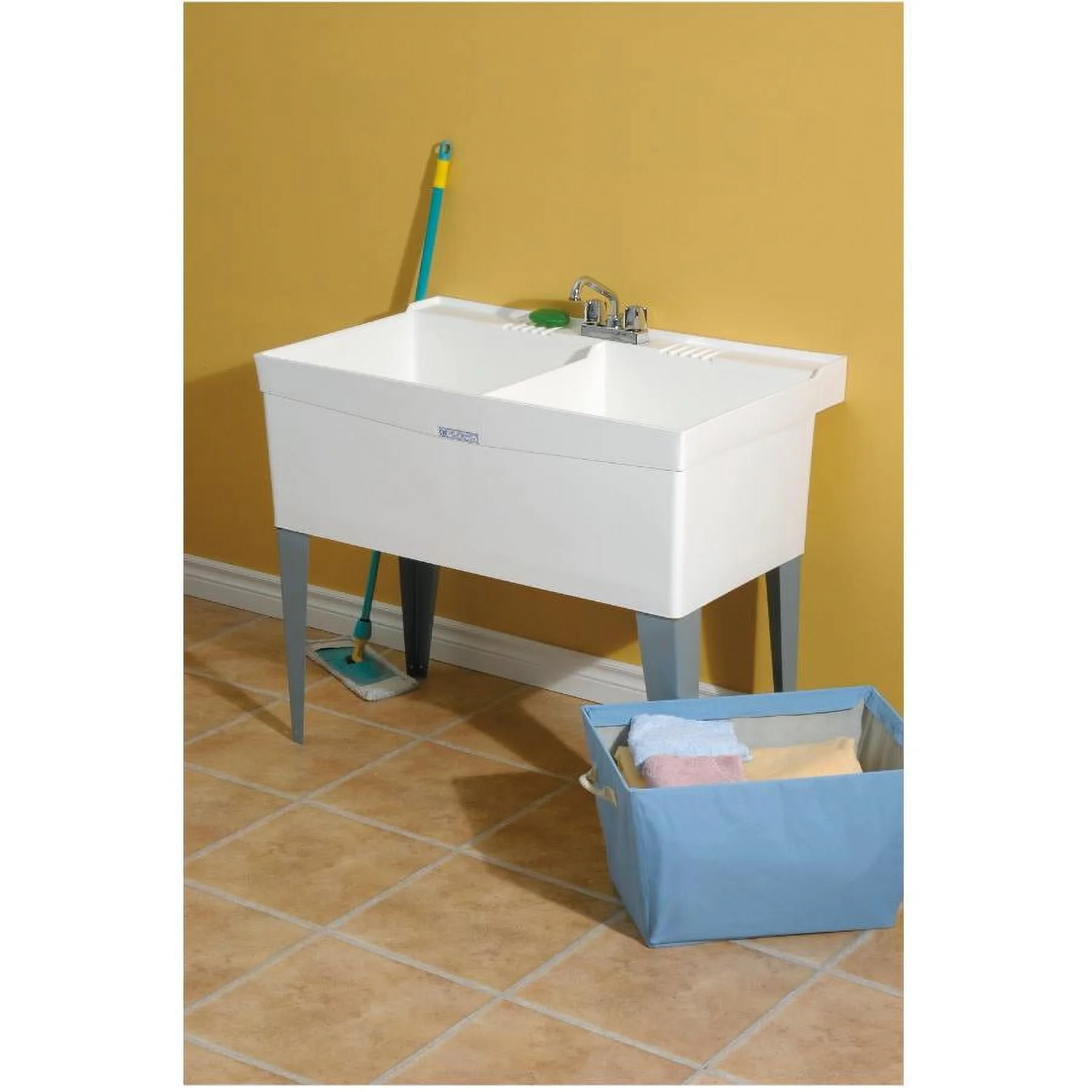 Utilatwin 19-Gallon Floor-Mount Double Bowl Laundry/Utility Tub, 34 X 40 X 24 In., White - image 2