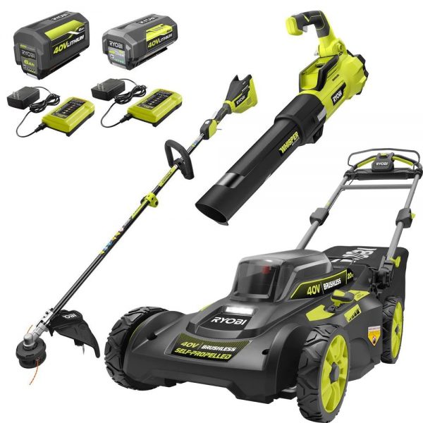 40V Brushless Cordless Lawn Tool Combo Kit - Self Propelled Mower String Trimmer and Blower with Batteries - product image 1