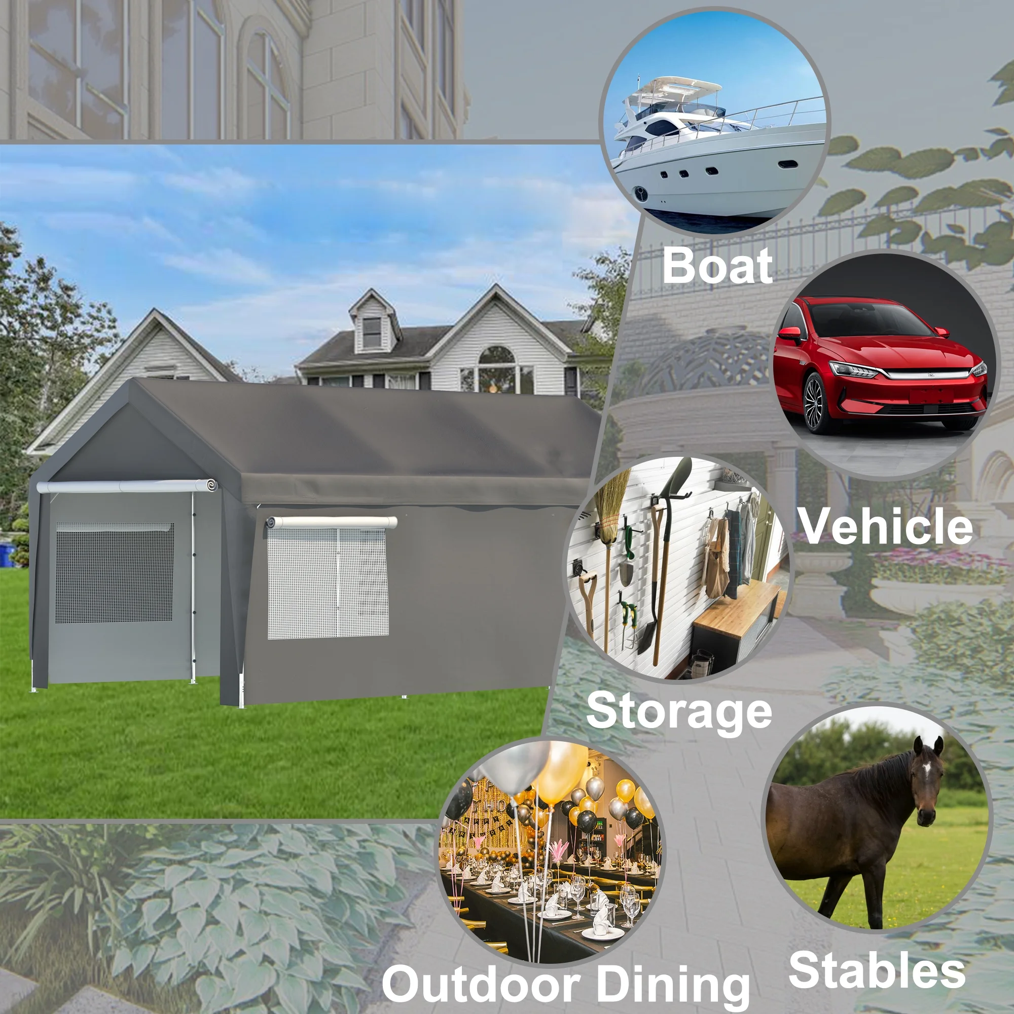 Seizeen 122.40 x 233.40 x 109.00 inches Gray Carport - image 3