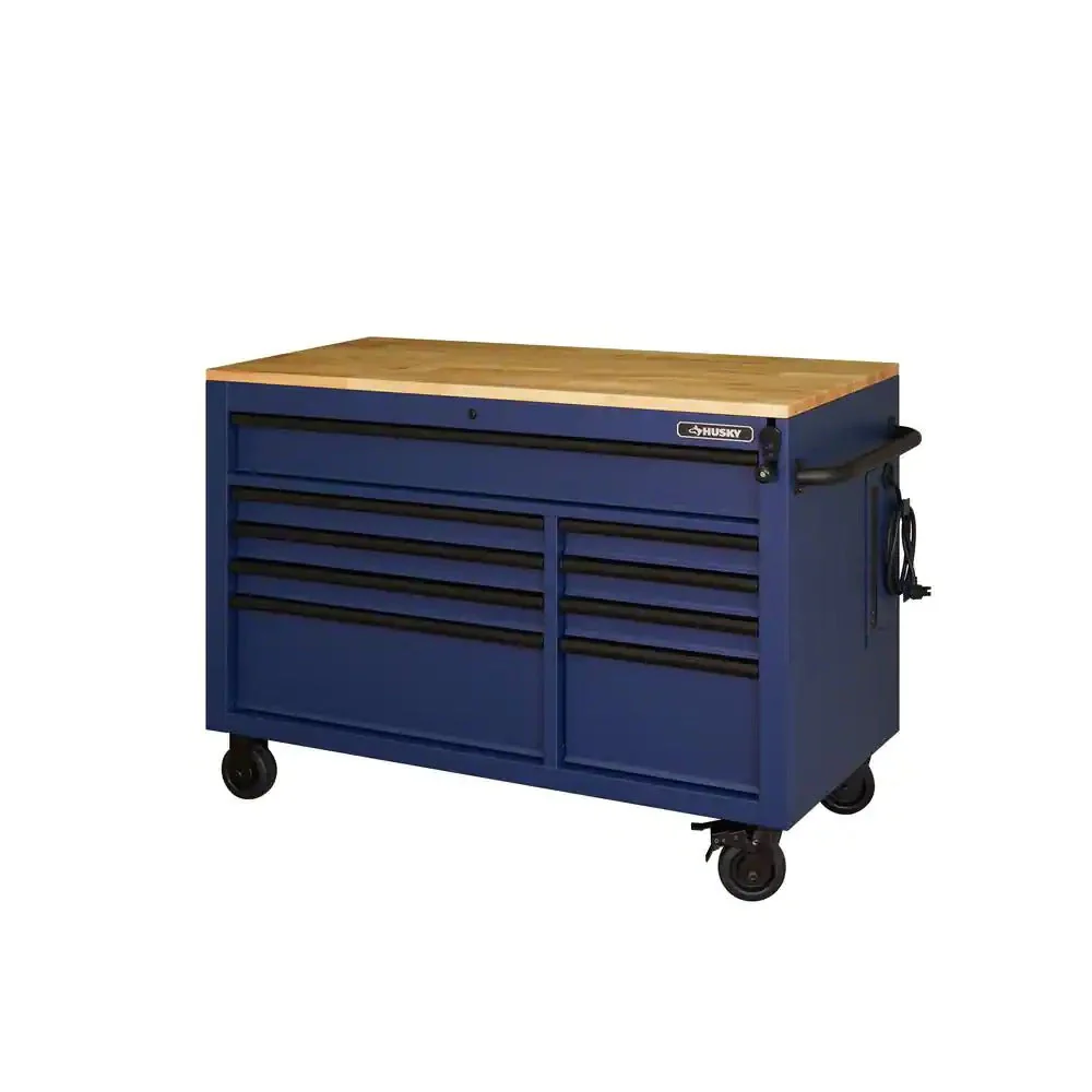 52-Inch 9-Drawer Mobile Workbench with Adjustable Height Wood Top, Heavy Duty Rolling Tool Cabinet - product image 1