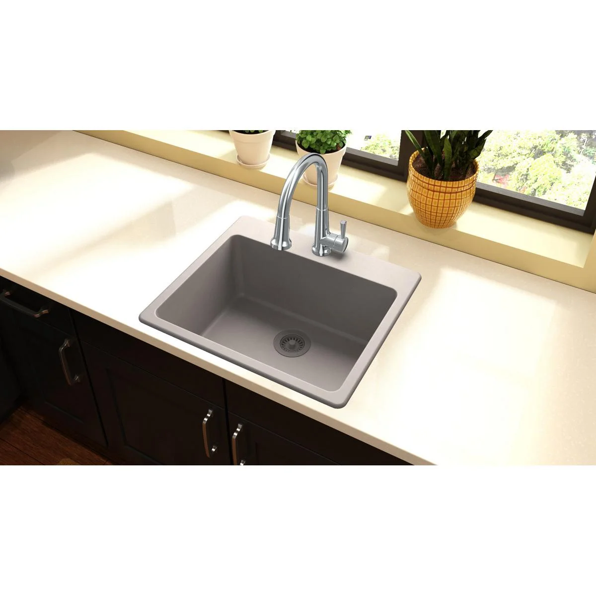 Elkay Quartz Classic 25" x 22" x 9-1/2", Single Bowl Drop-in Sink, Greystone - image 6
