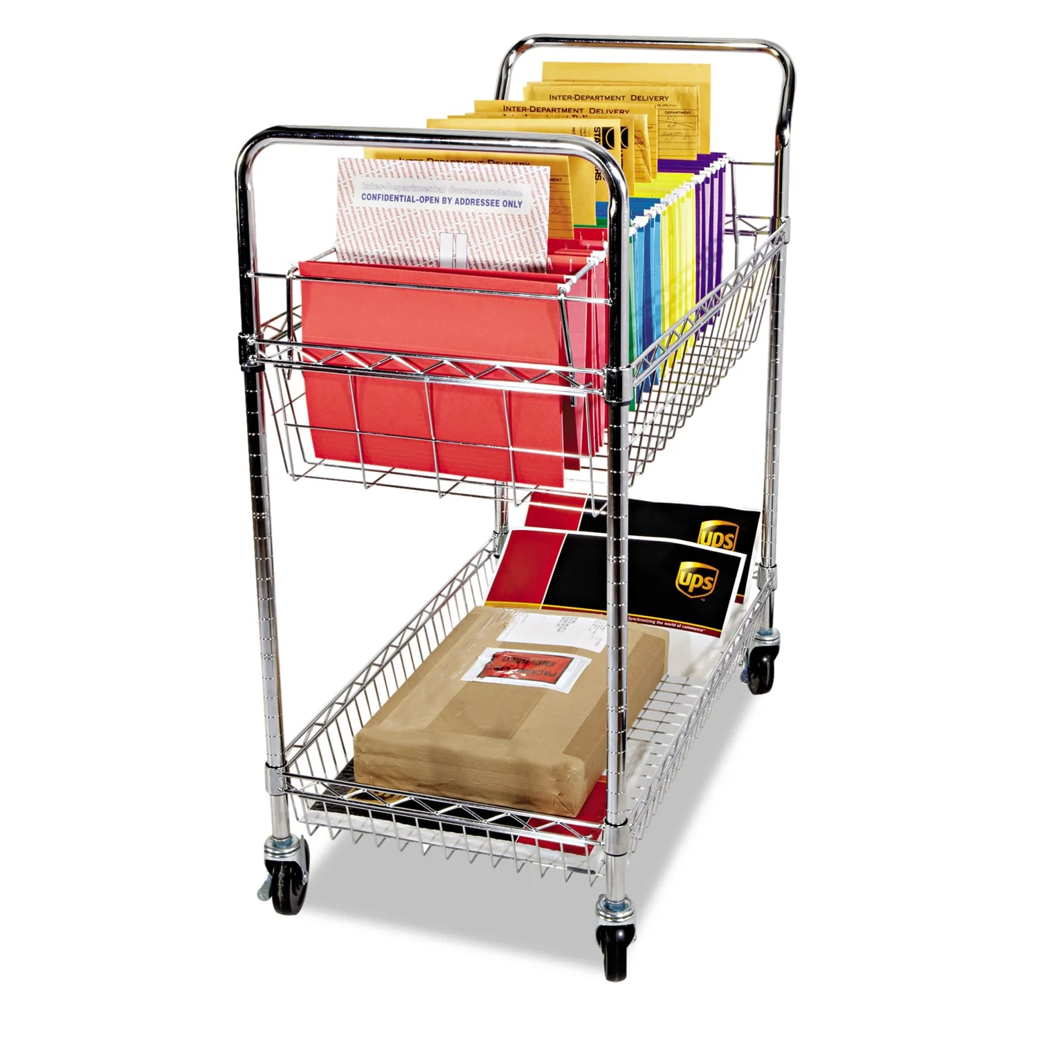 Alera ALEMC3518SR Carry-All 34.88 in. x 18 in. x 39.5 in. Basket/Shelf Mail Cart - Silver - image 5