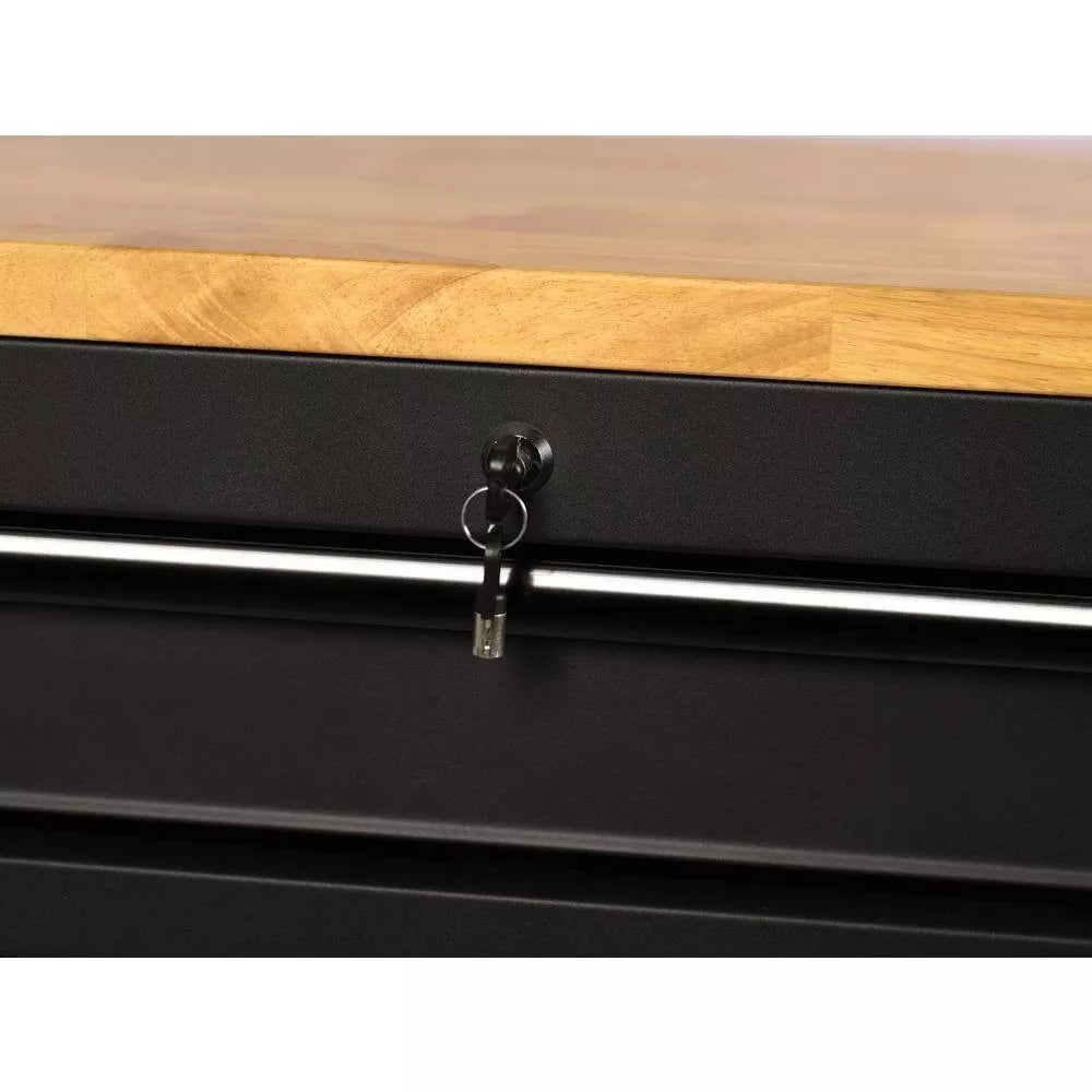 61 Inch 15 Drawer Mobile Workbench - Heavy Duty Steel Tool Cabinet with Wood Top and Power Strip - product image 8