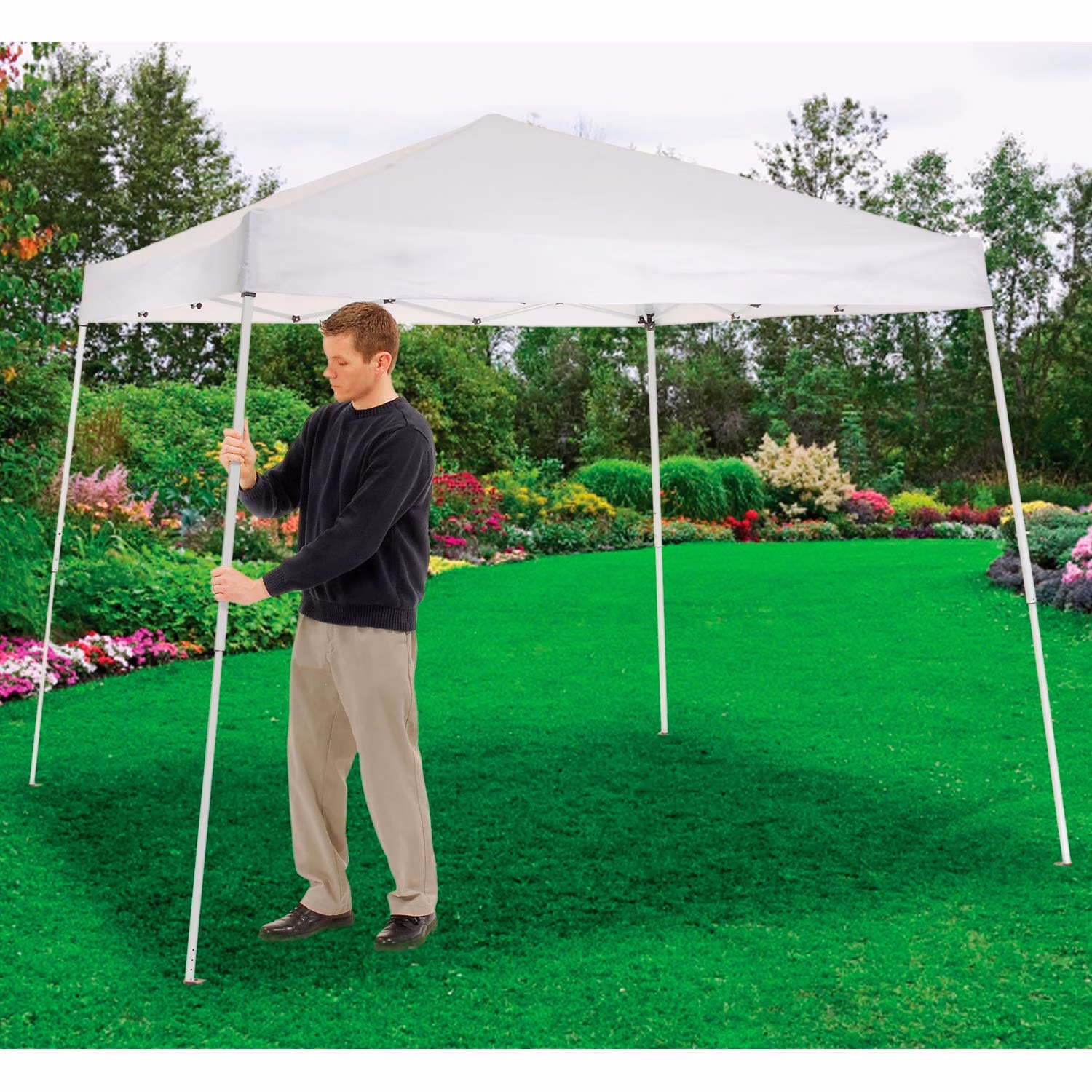 Portable Pop Up Canopy, Slant Leg, 10'L X 10'W X 8' 11"H, White - image 1