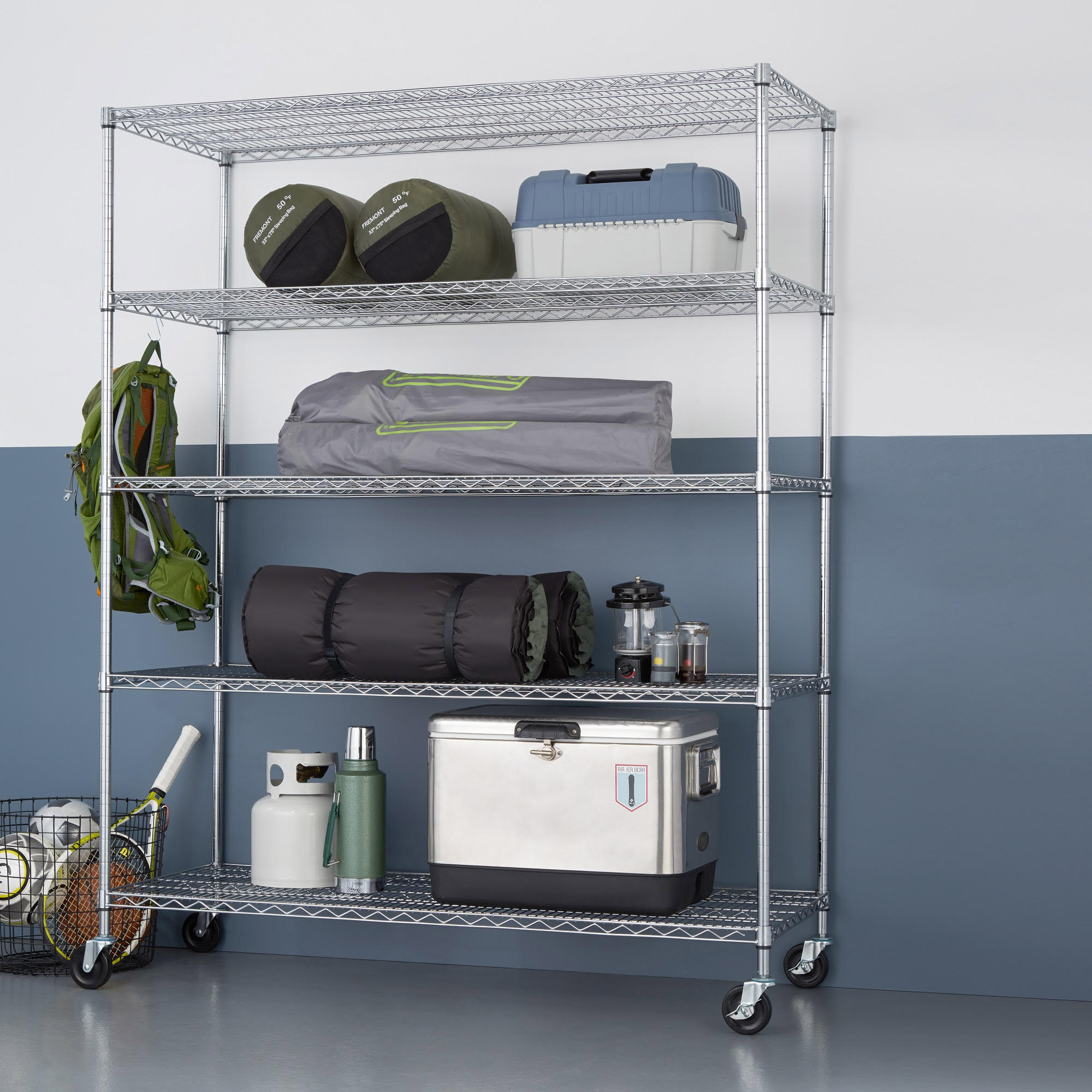 TRINITY 5-Tier Heavy Duty Wire Shelving Rack, 60' x 24' x 72' NSF, Includes Wheels - image 3