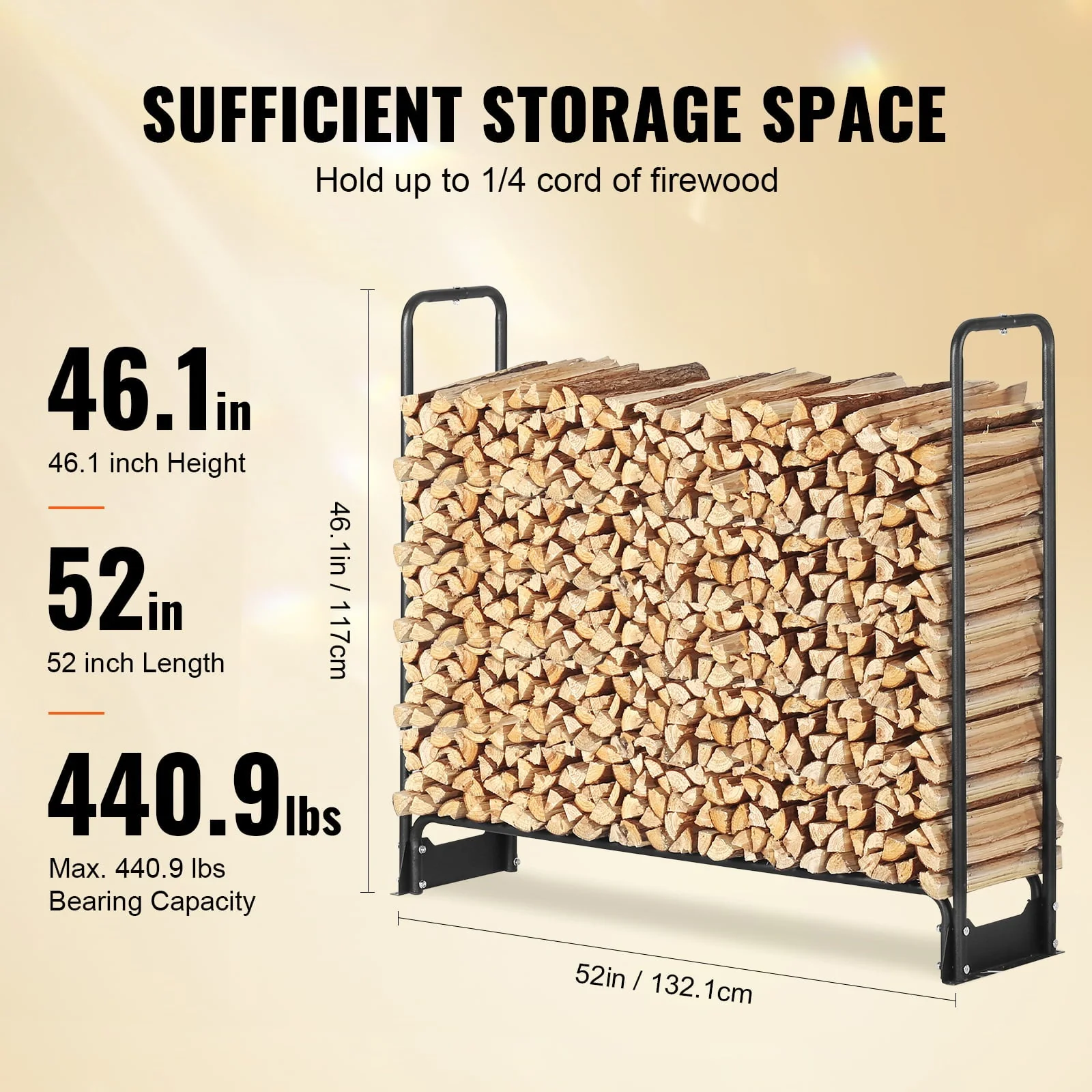 BENTISM 4.3ft Outdoor Firewood Rack with Cover Firewood Holder 52" x 14.2" x 46.1" - image 3