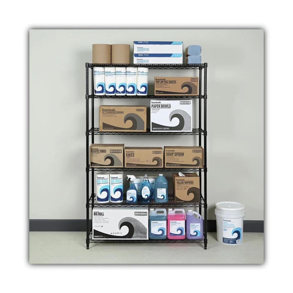 Alera Commercial Wire Shelving Six-Shelf 48w X 18d X 72h Black (ALESW664818BL) - image 6