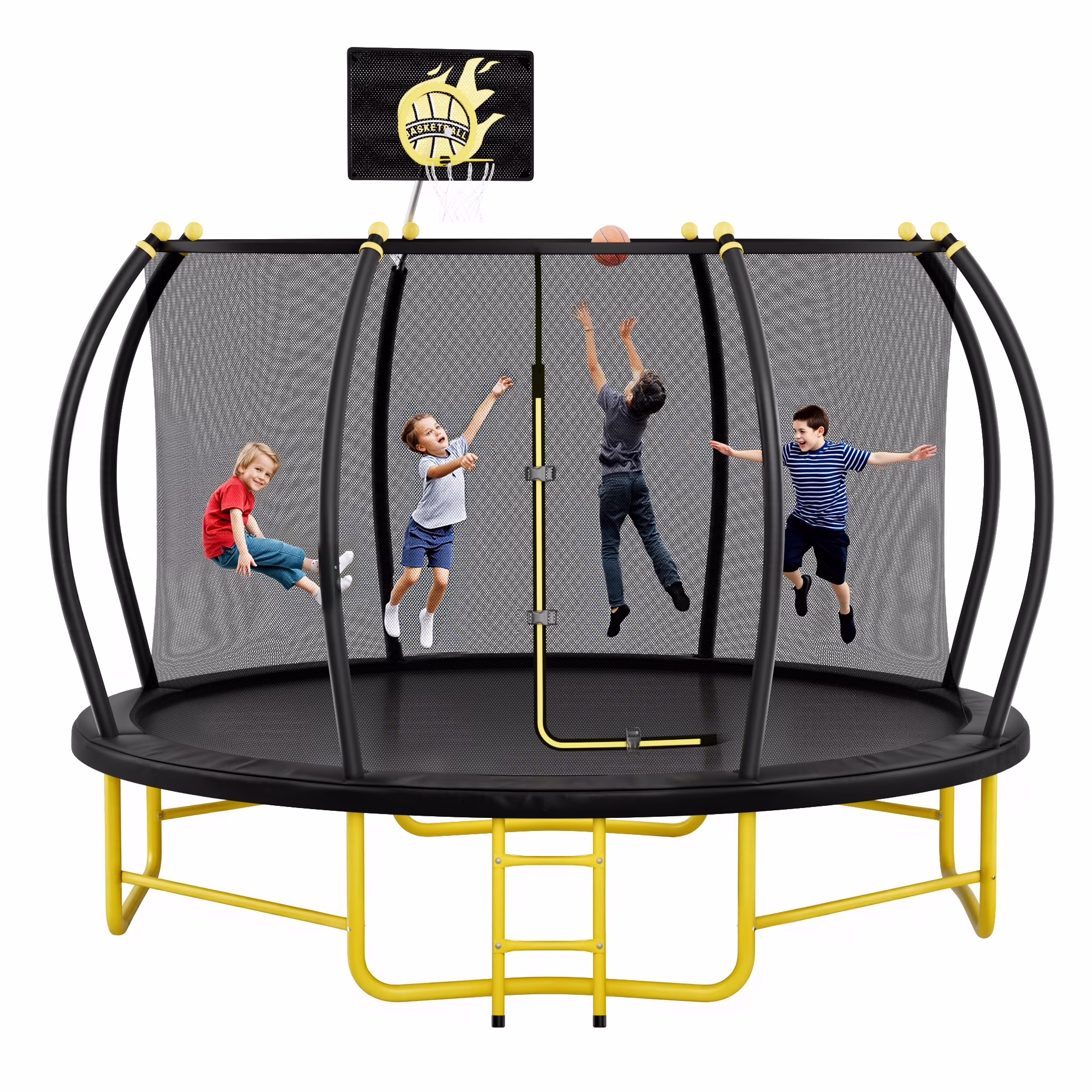 JAMPOOCA Pumpkin Trampoline with Enclosure for Kids and Adults, Black/Yellow, 63.78" x 17.72" x 8.66" - image 3