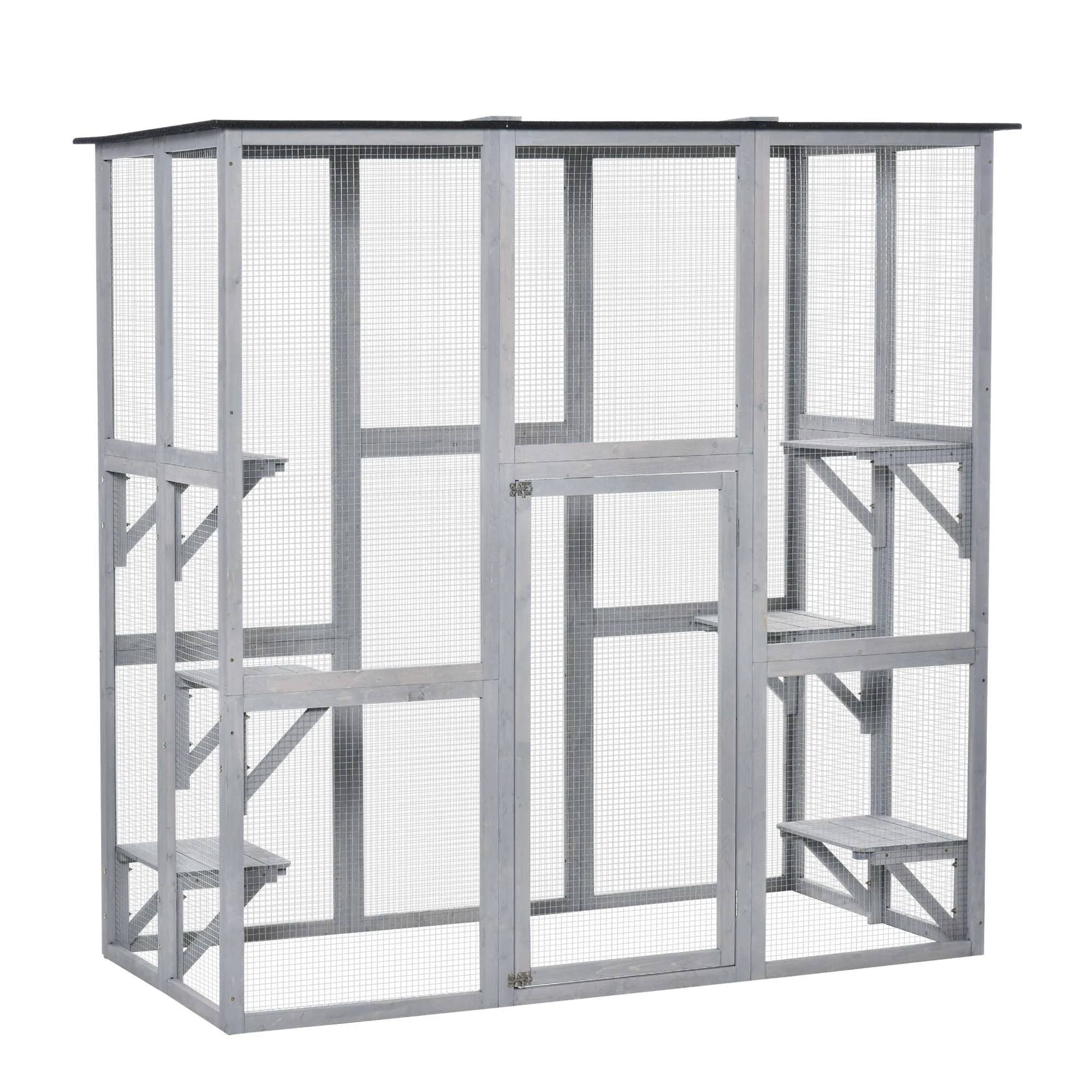 PawHut Wooden Catio Enclosure with Weather Protection, 6 Platforms, Outdoor, Large, 71" x 38.5" x 71" - image 1