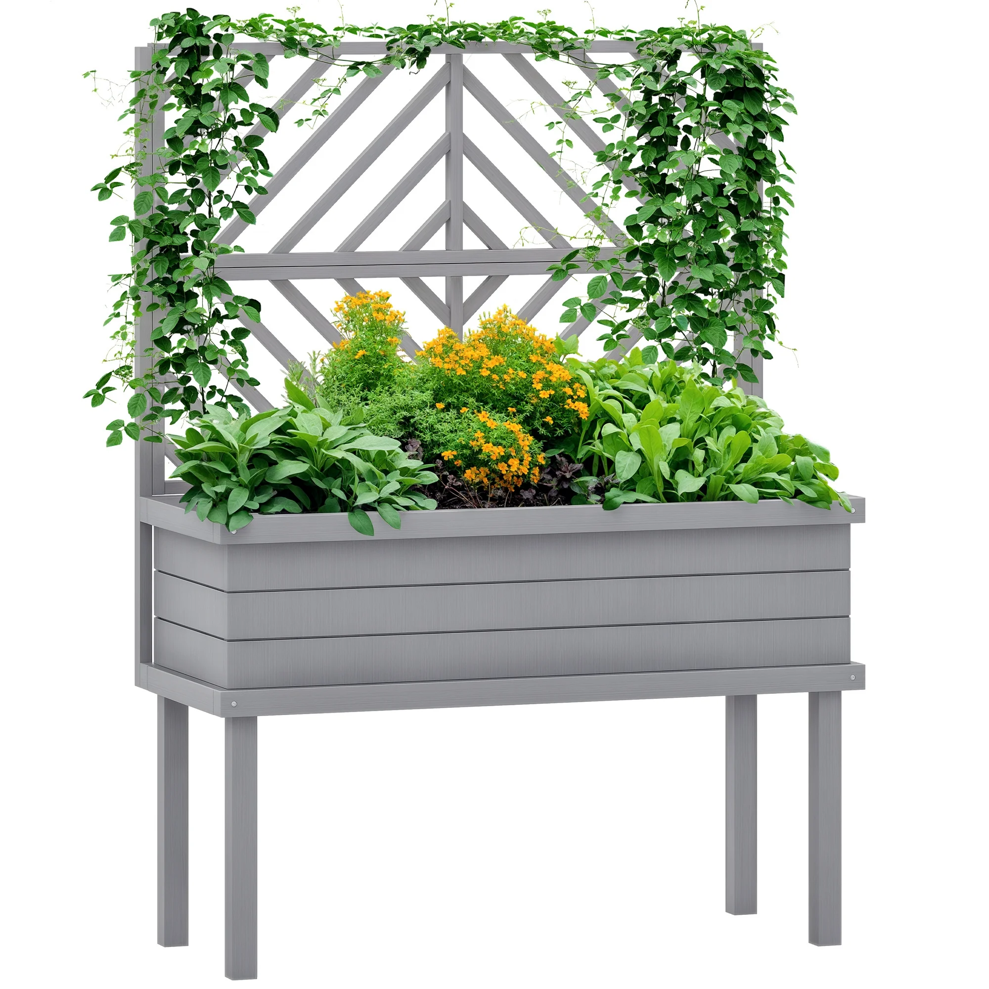 GHooa Raised Garden Bed with Trellis for Climbing Plants 41.25" W x 17.75" D x 55" H-Gray - image 5