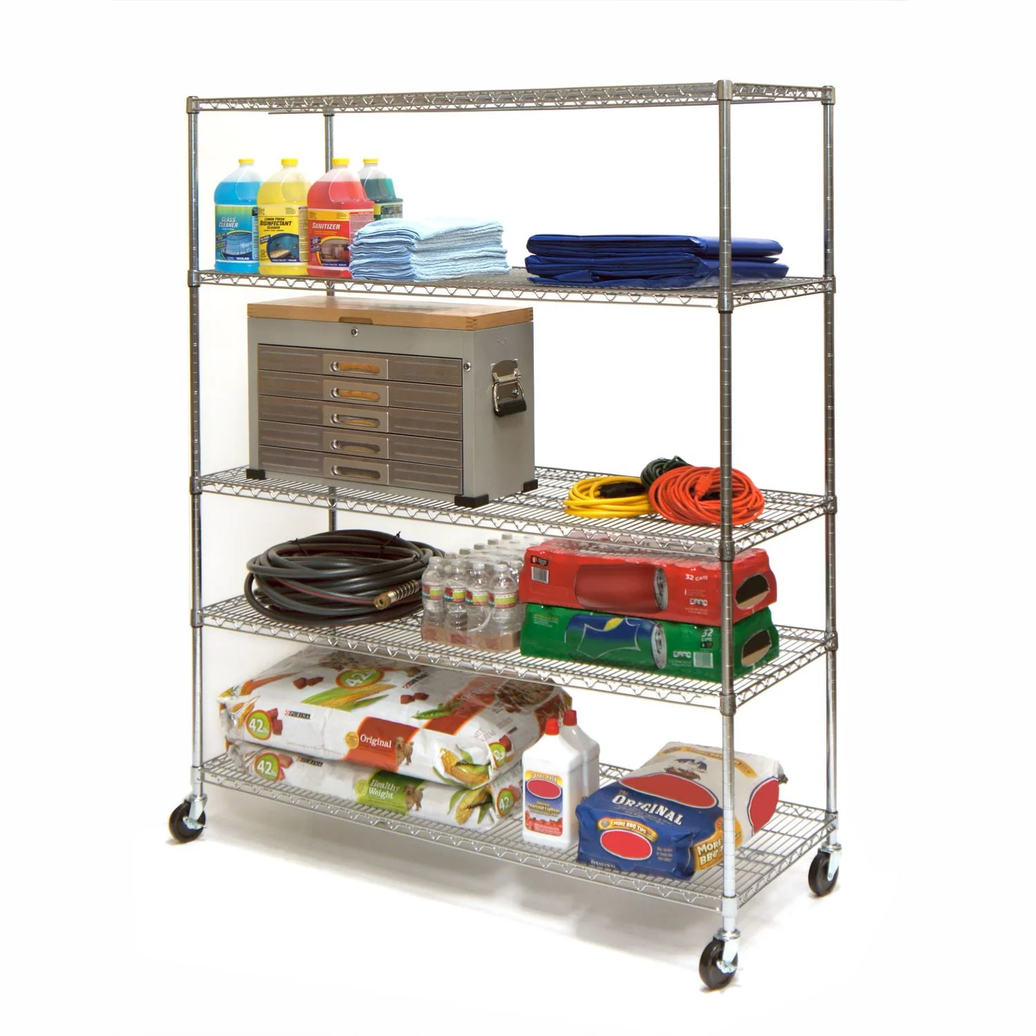 Seville Classics 60"W x 24"L x 72"H 5-Shelf Steel Wire Freestanding Shelves, Silver - image 6