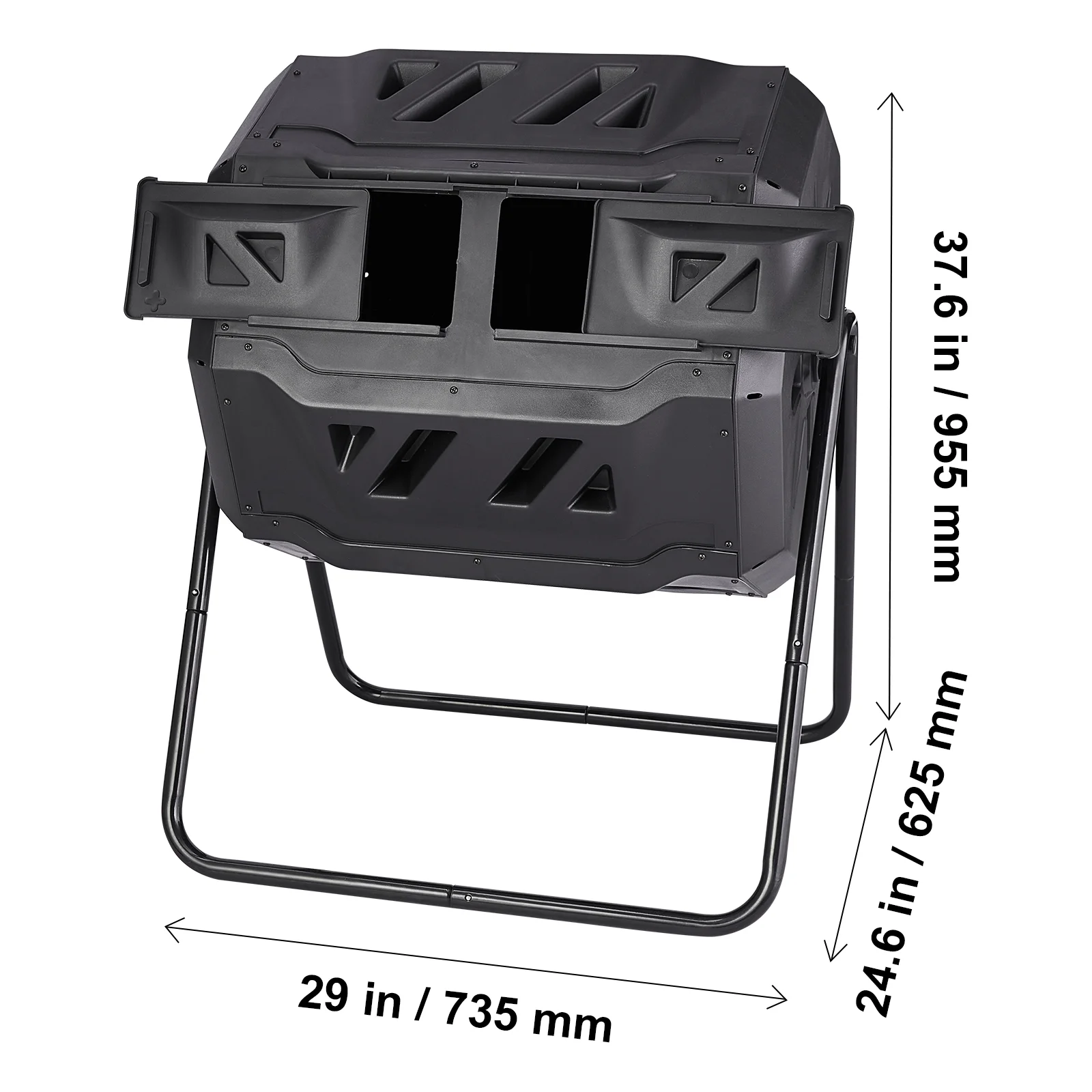 KFFKFF Compost Bin 43 Gal Dual-Chamber Composter Tumbler Rotating Sliding Door 29 x 24.6 x 37.6 in - image 8