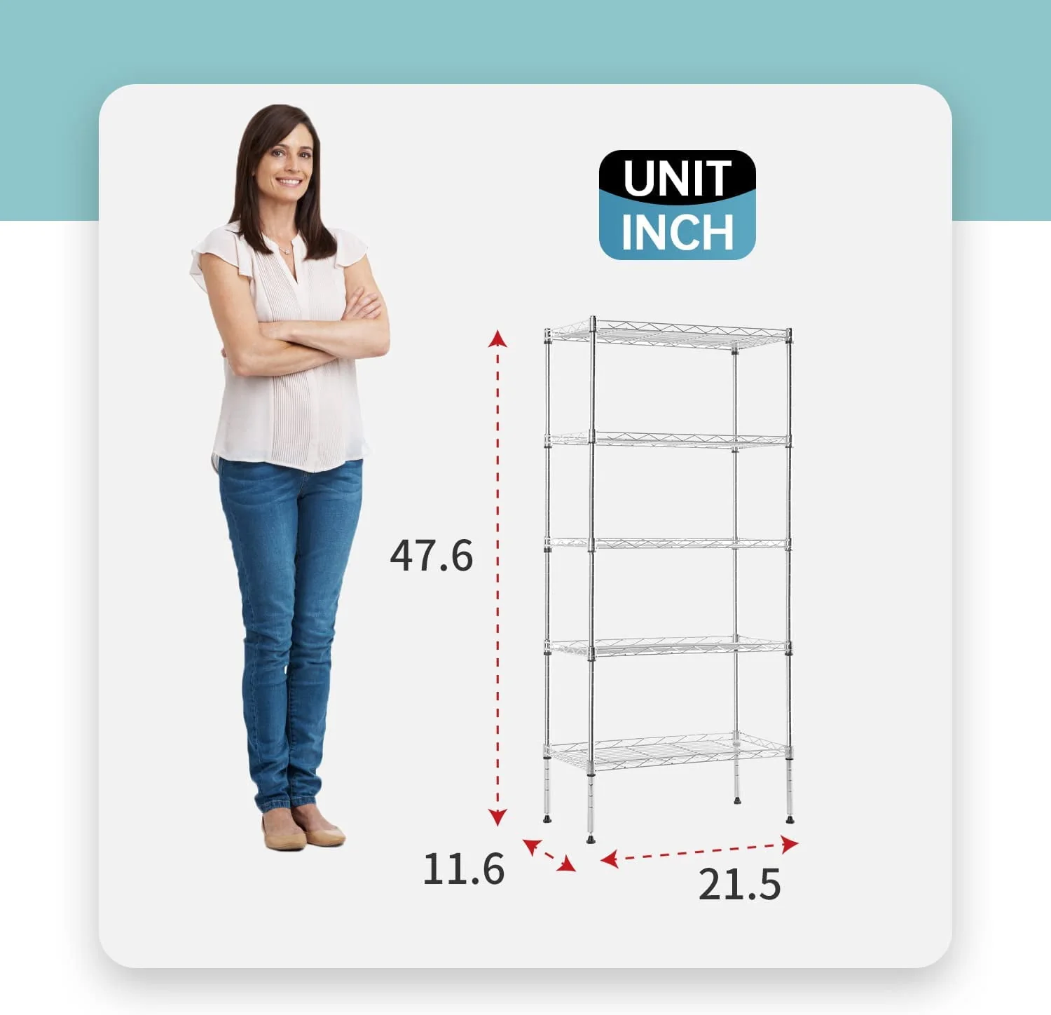 FDW Adjustable Storage Shelves Metal Storage Shelf(Chrome, 21.5L x 11.6W x 47.6H) - image 6