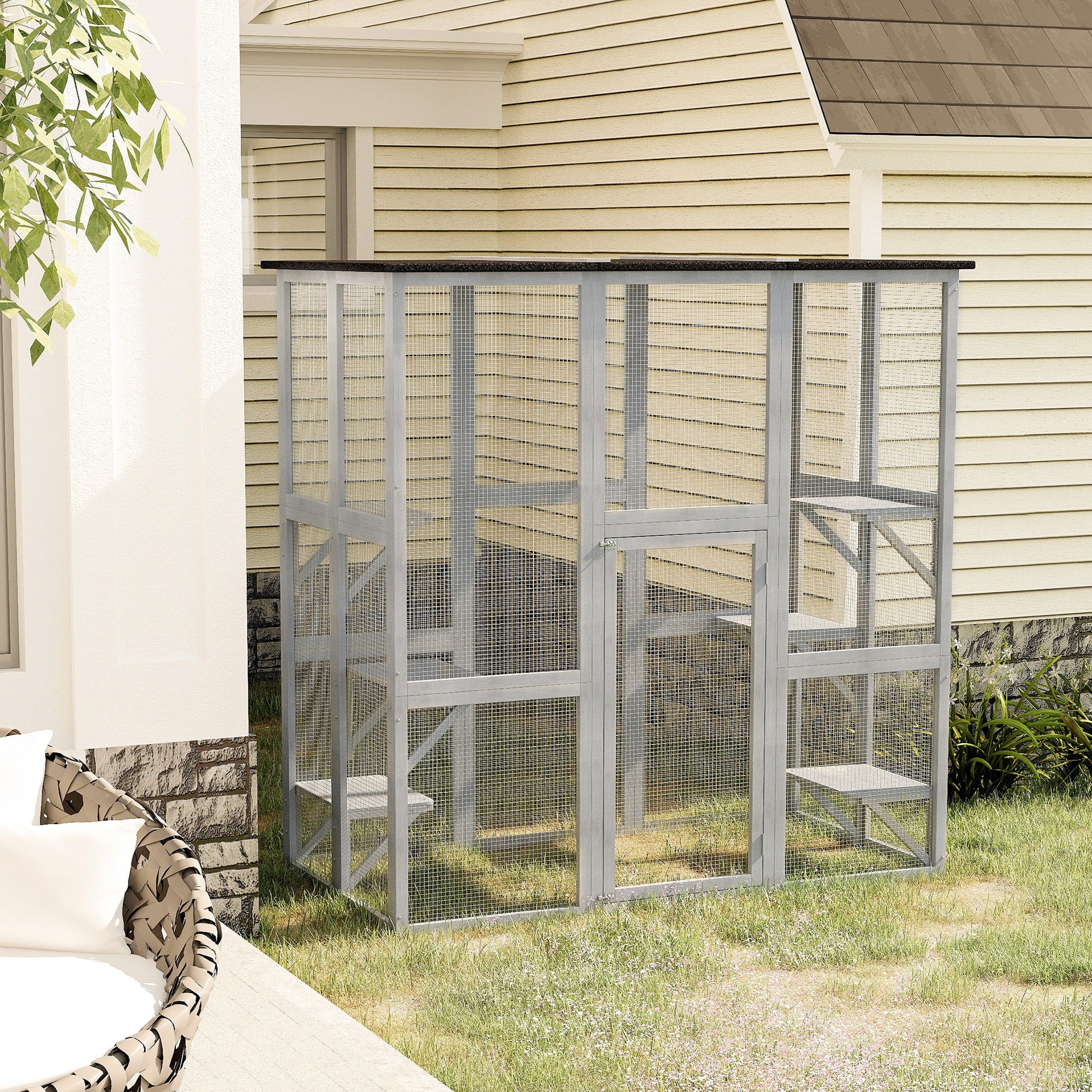 PawHut Wooden Catio Enclosure with Weather Protection, 6 Platforms, Outdoor, Large, 71" x 38.5" x 71" - image 7