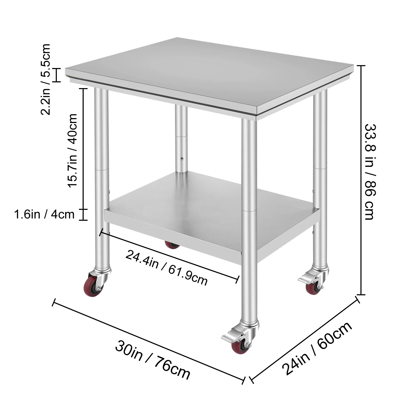 KFFKFF Stainless Steel Work Table with Wheels 24 x 30 Prep Table with casters Heavy Duty Work Table for Commercial Kitchen Restaurant Business (24 x - image 2