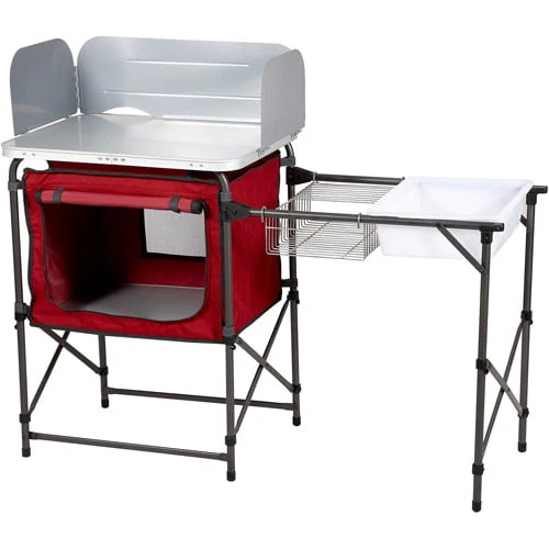 Trail Deluxe Camping Kitchen with Storage, Silver and Red, 31 Height" x 13 width" x 8.25 length" - image 1