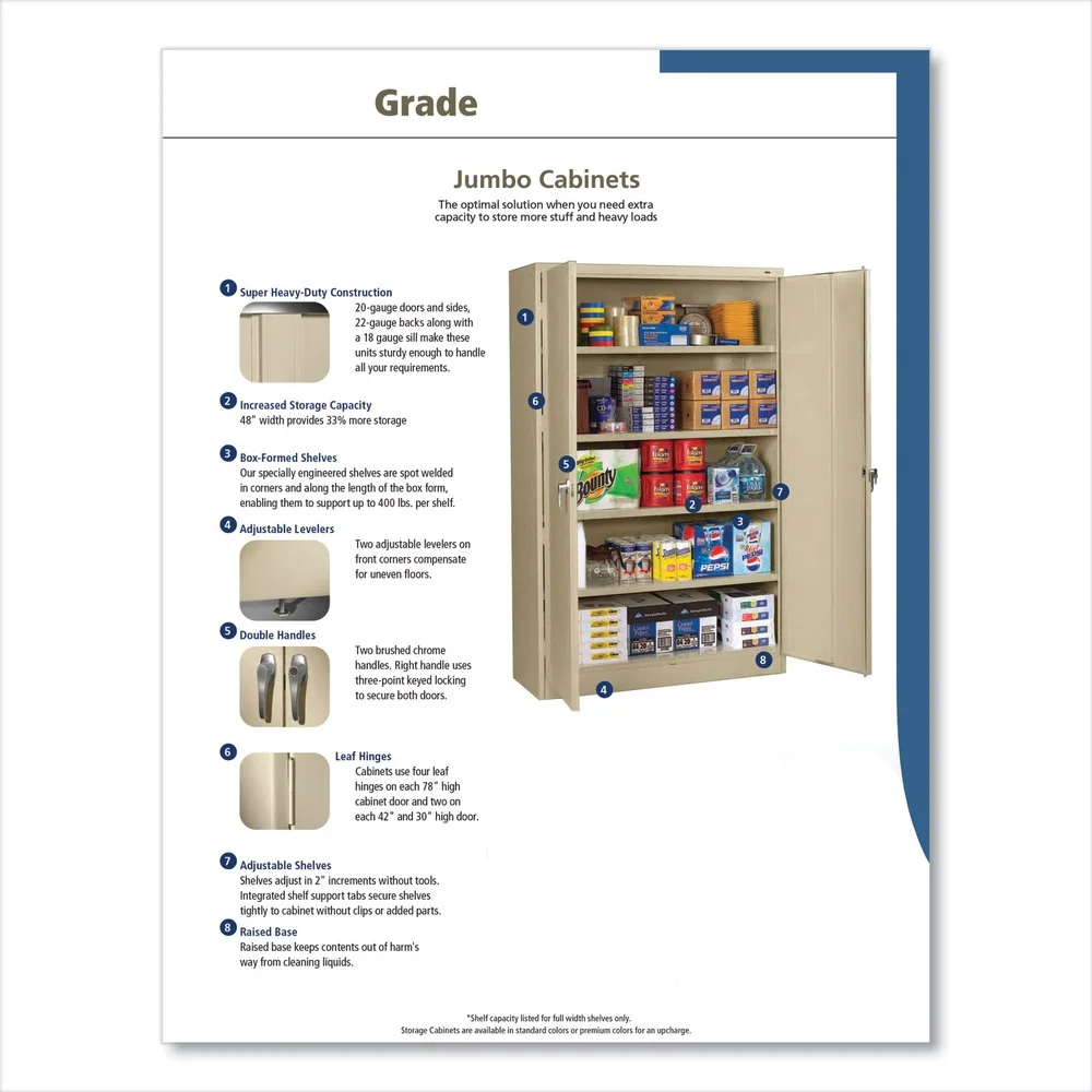 Tennsco J2478SU-LGY 48 in. x 24 in. x 78 in. Assembled Jumbo Combination Steel Storage Cabinet - Light Gray - image 4