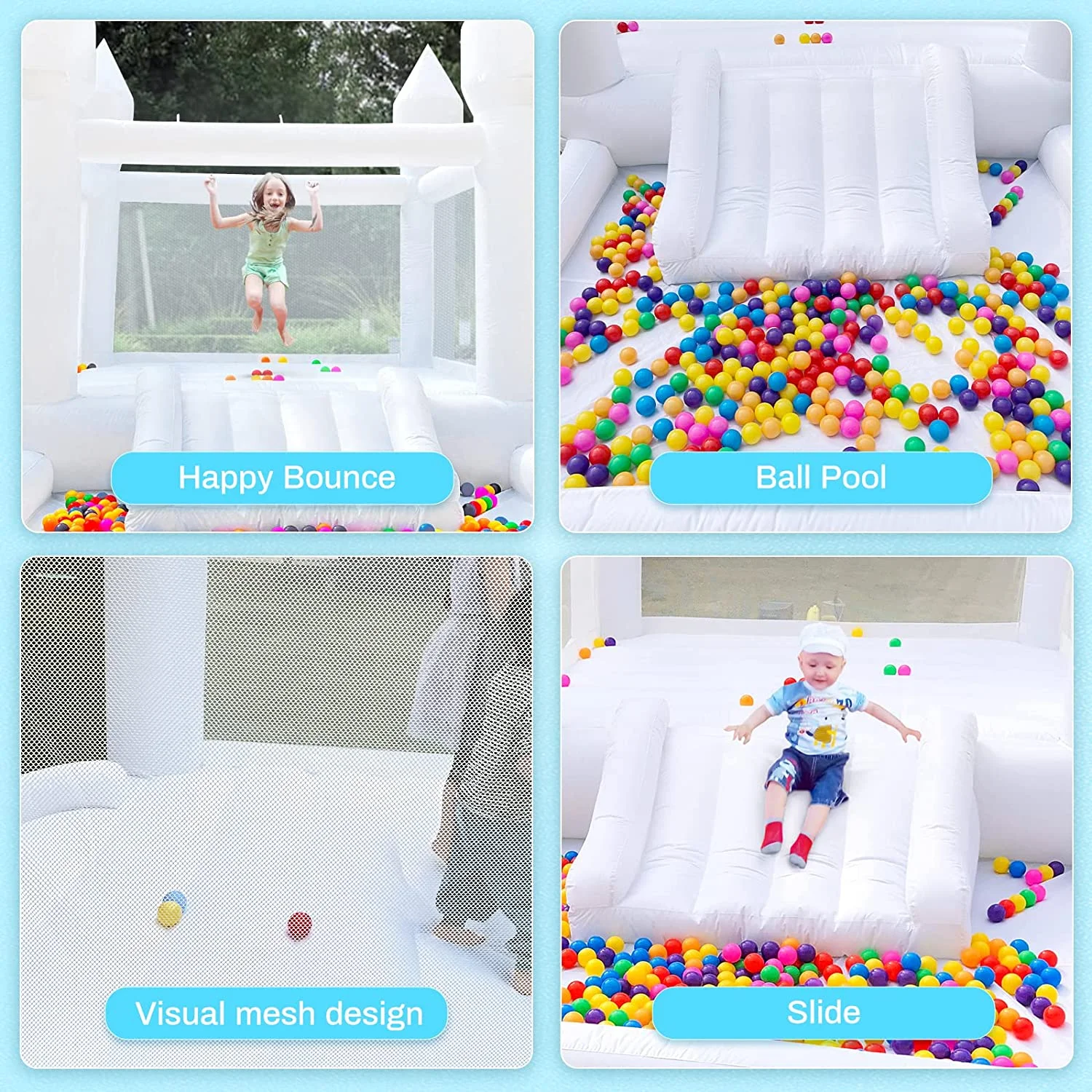 Connsann White Bounce House Oxford with Air Blower & Ball Pit for Kids Birthday Party, 13' x 8' x 8' - image 4