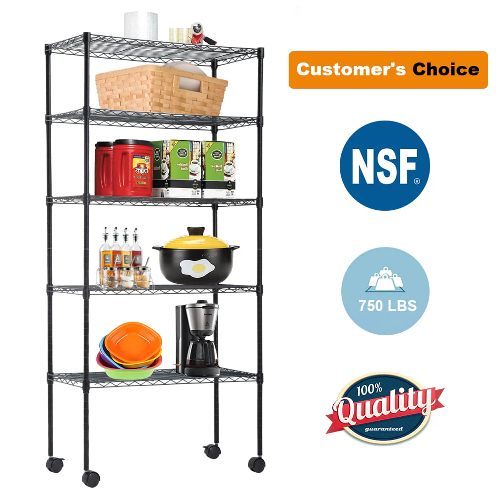 BestMassage Adjustable 30"W x 14"D x 60"H 5-Shelf Metal Freestanding Shelves, Black - image 4
