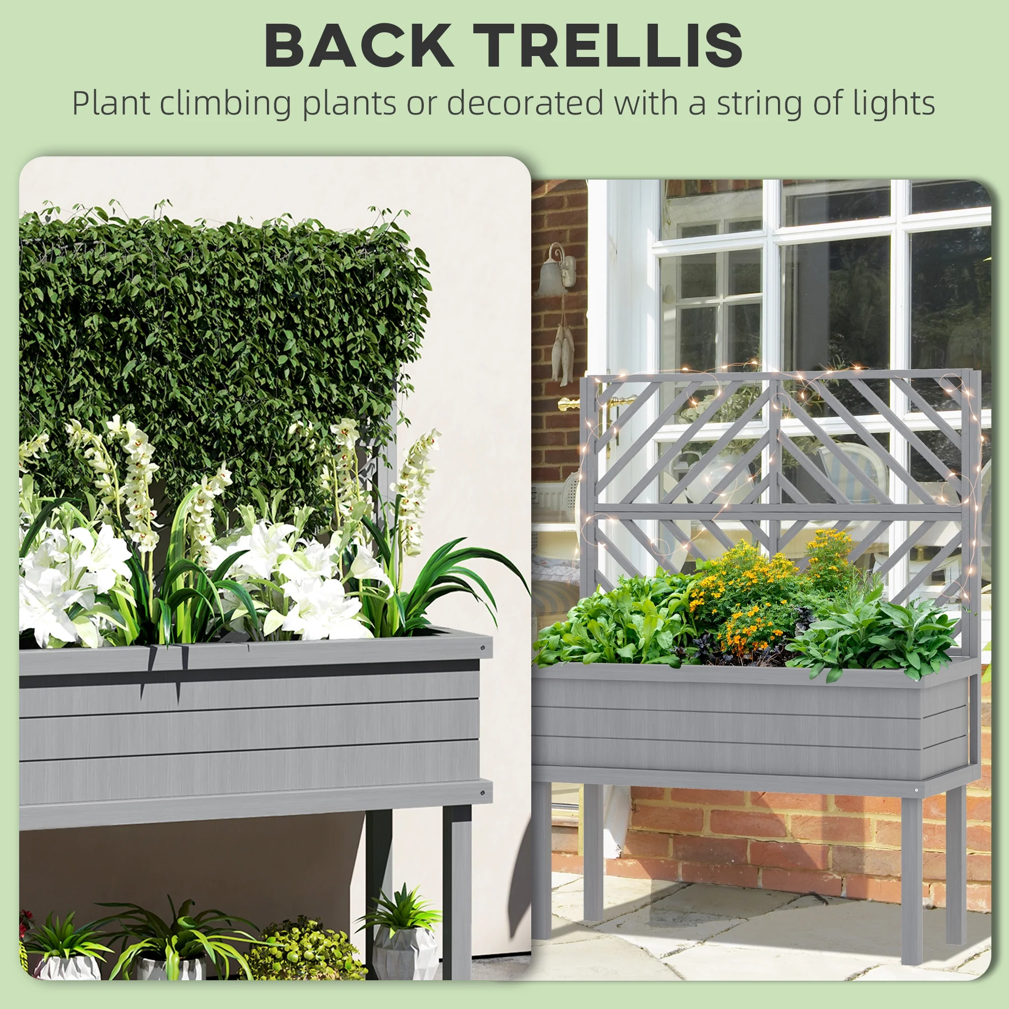 GHooa Raised Garden Bed with Trellis for Climbing Plants 41.25" W x 17.75" D x 55" H-Gray - image 7
