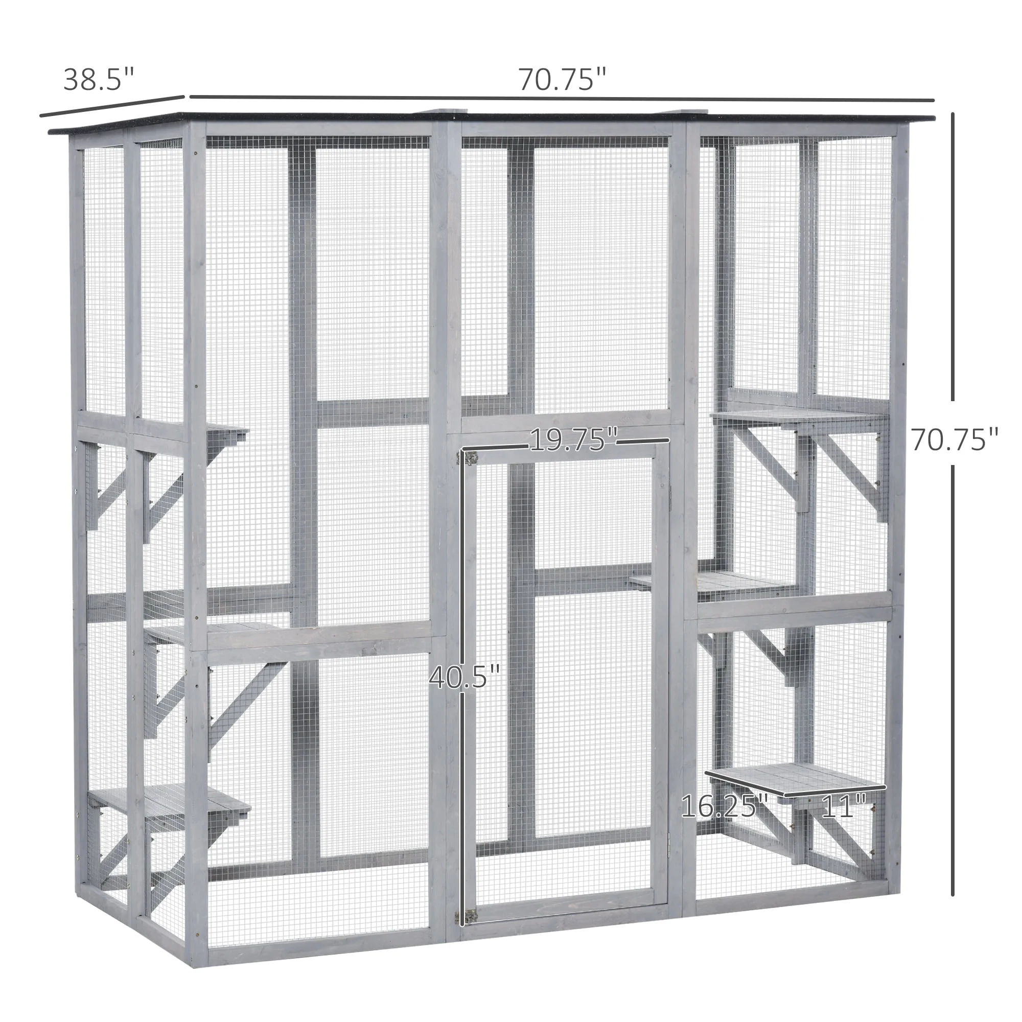 PawHut Wooden Catio Enclosure with Weather Protection, 6 Platforms, Outdoor, Large, 71" x 38.5" x 71" - image 8