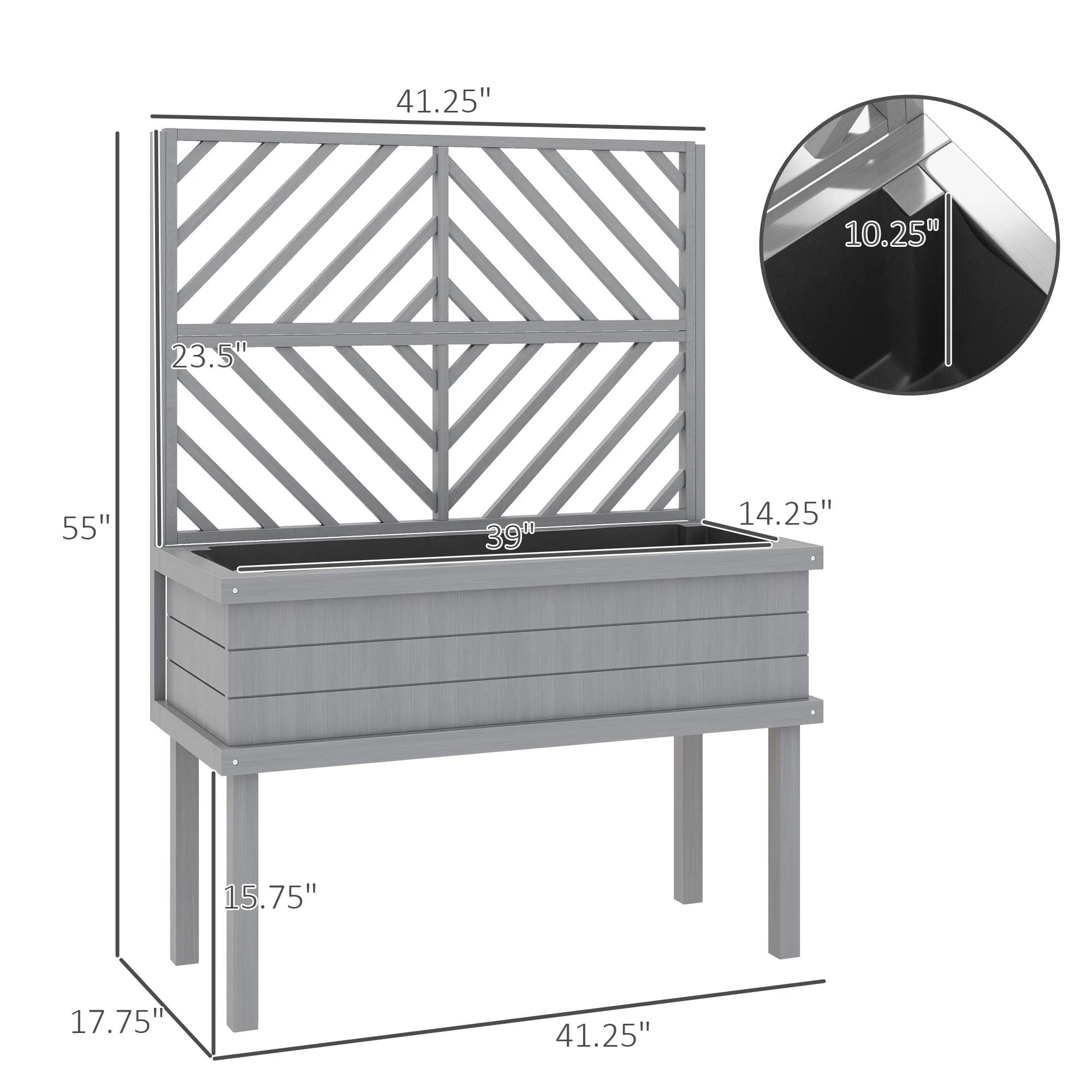 GHooa Raised Garden Bed with Trellis for Climbing Plants 41.25" W x 17.75" D x 55" H-Gray - image 2